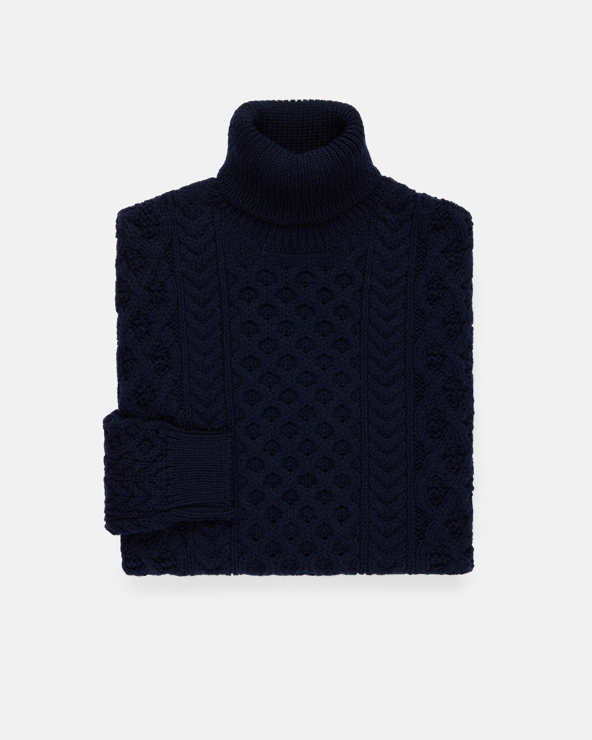 Made-in-Ireland Navy Aran Fisherman’s Turtleneck Sweater