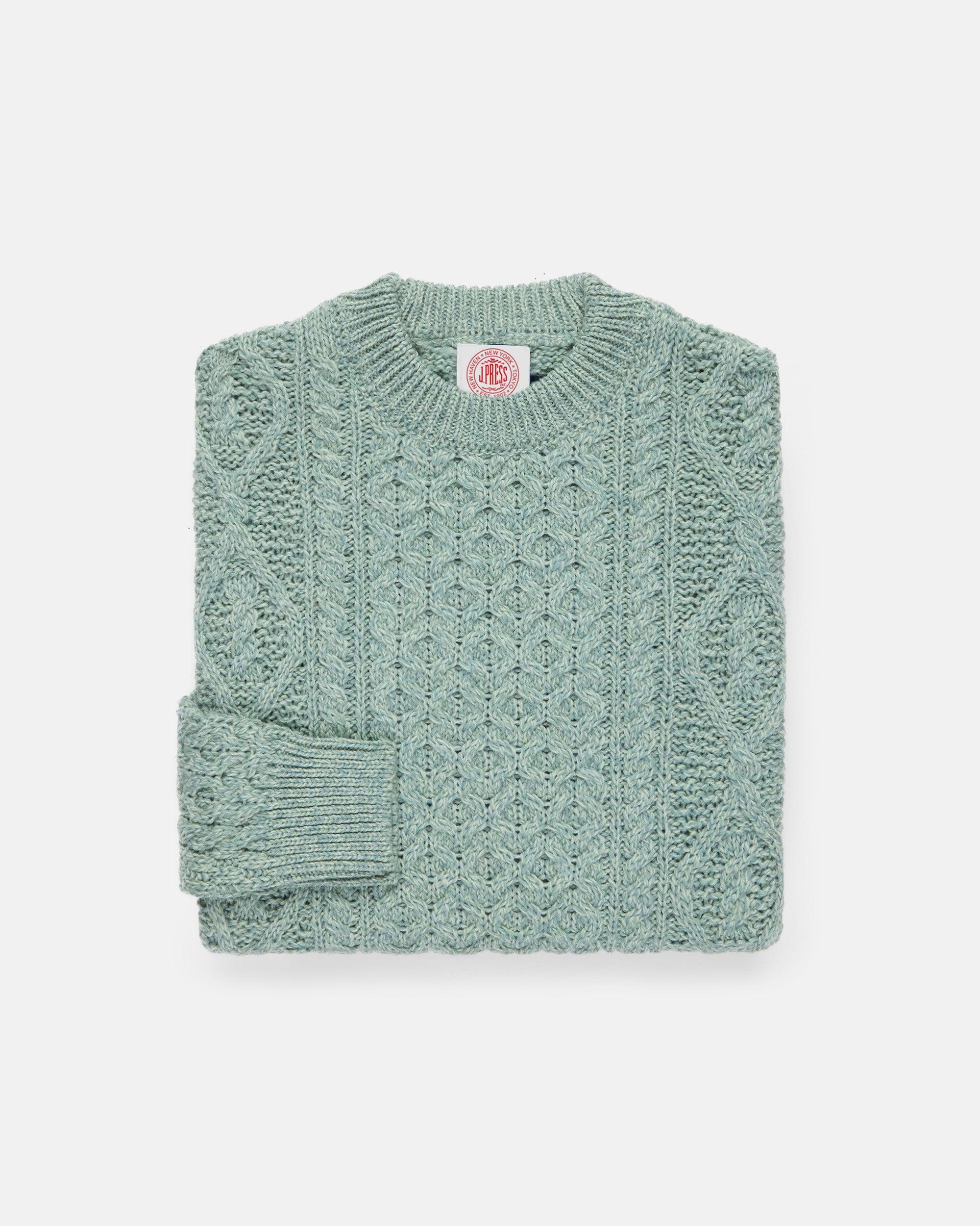 Made-in-Ireland Sage Aran Fisherman’s Sweater