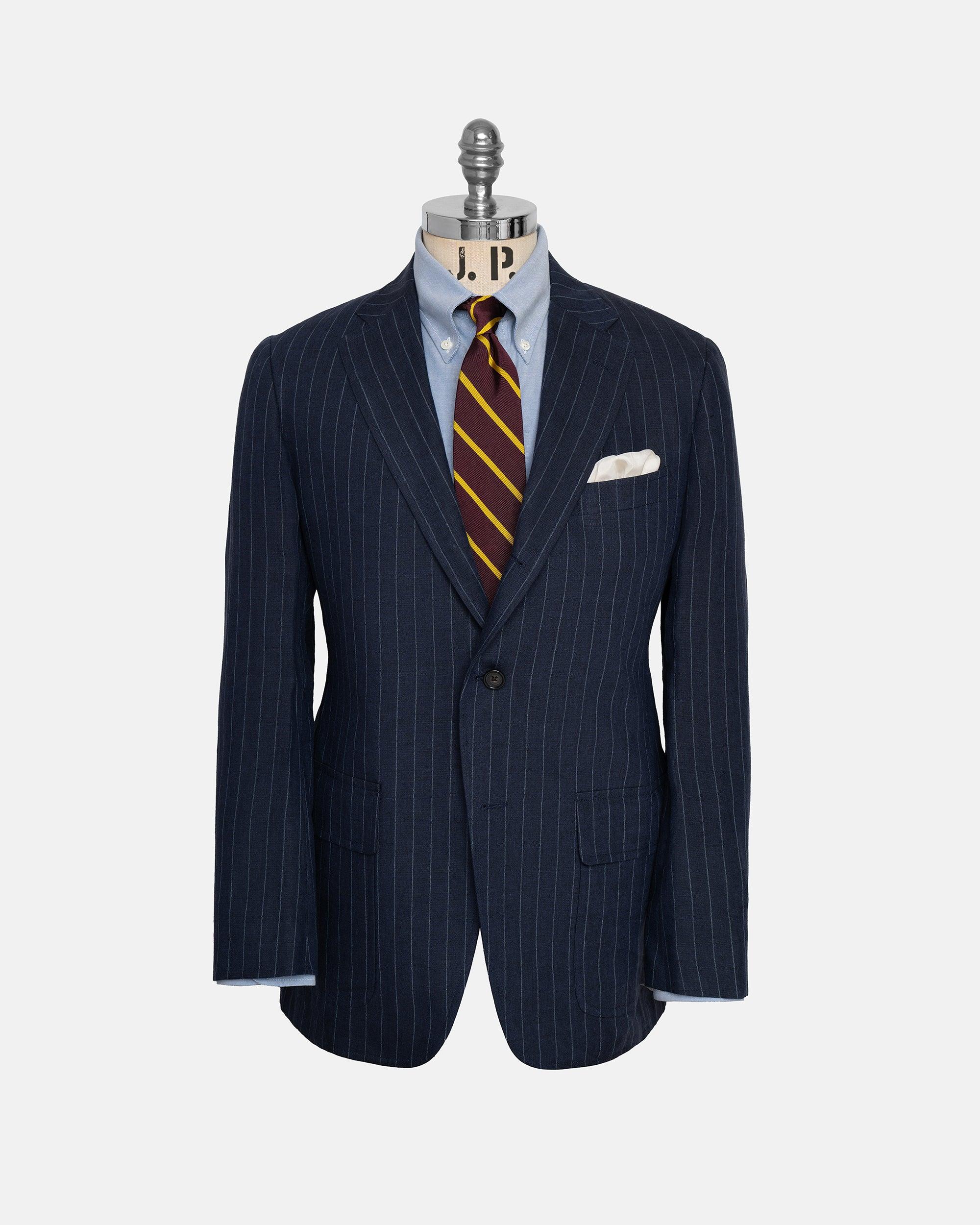 Made-in-USA Navy Chalk Stripe Linen Sport Coat - Custom Make