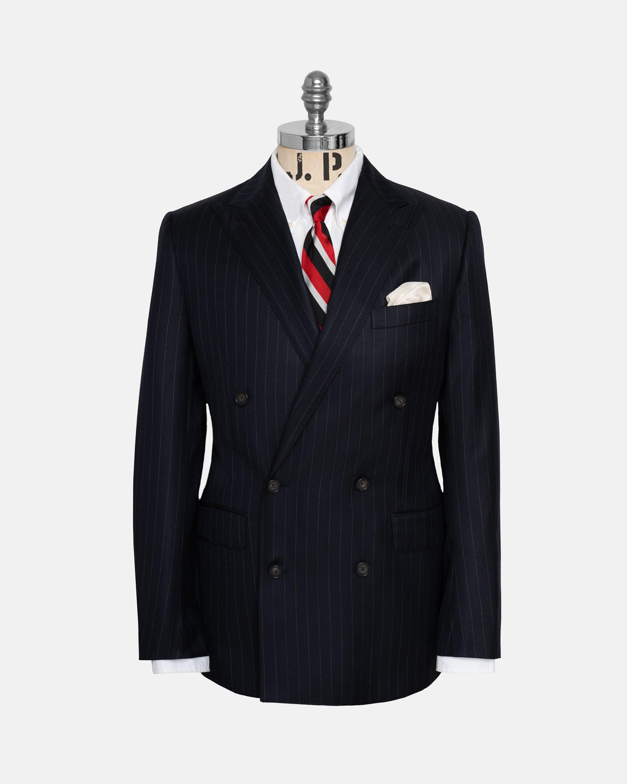 Made-in-USA Navy Chalkstripe Double-Breasted Mayfair Model Suit - Custom Make
