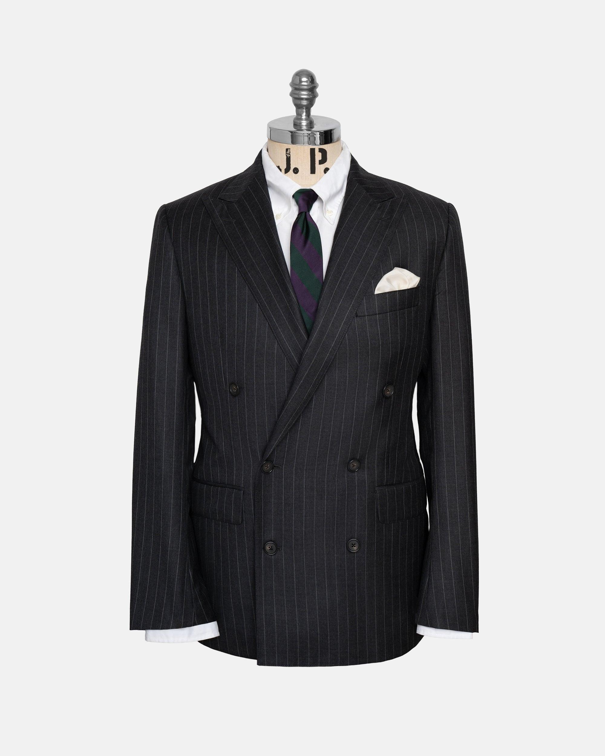 Made-in-USA Charcoal Chalkstripe Double-Breasted Mayfair Model Suit - Custom Make