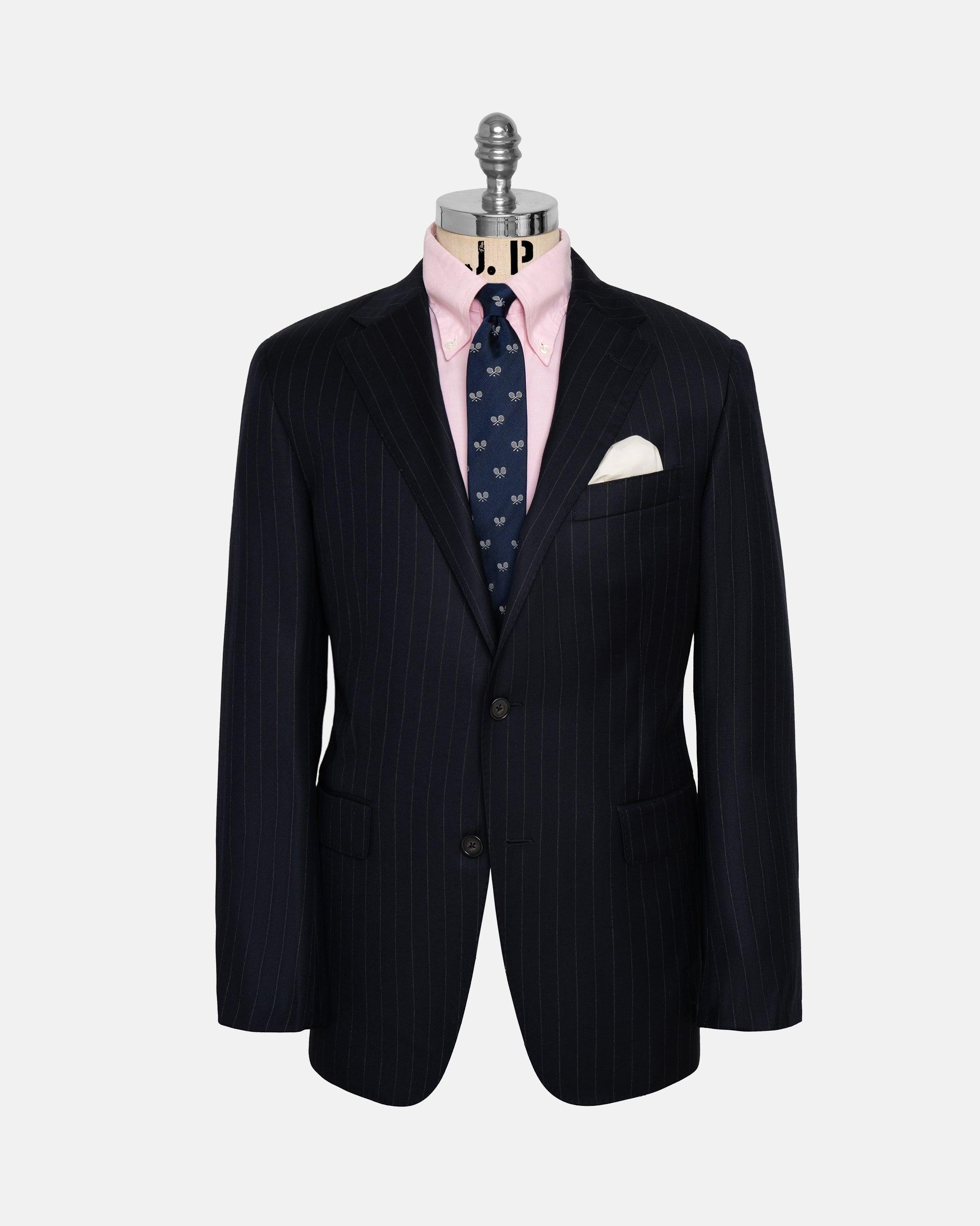 Made-in-USA Navy Chalkstripe Two-Button Darted Kennedy Model Suit
