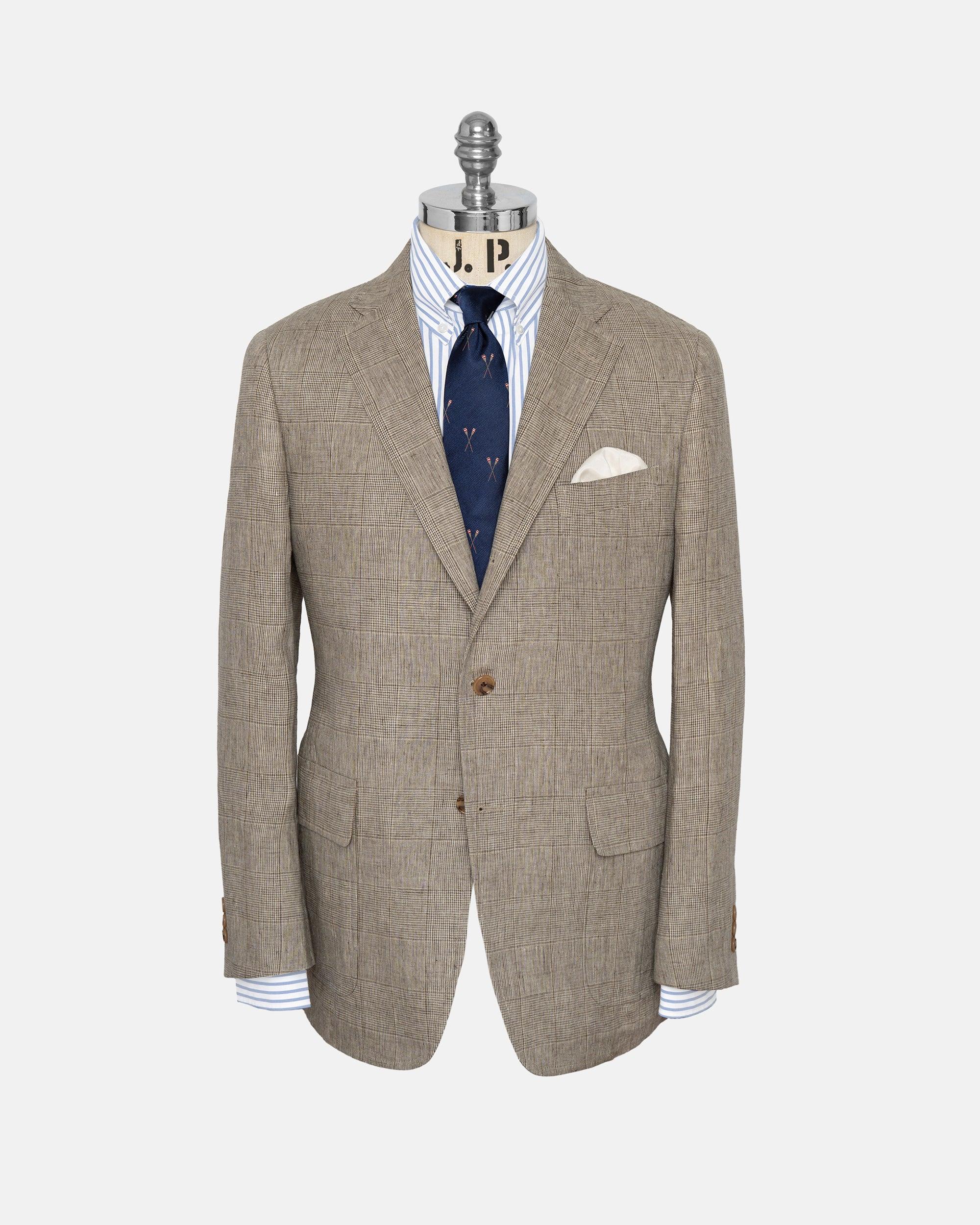 Made-in-USA Tan Prince of Wales Linen Sport Coat - Custom Make