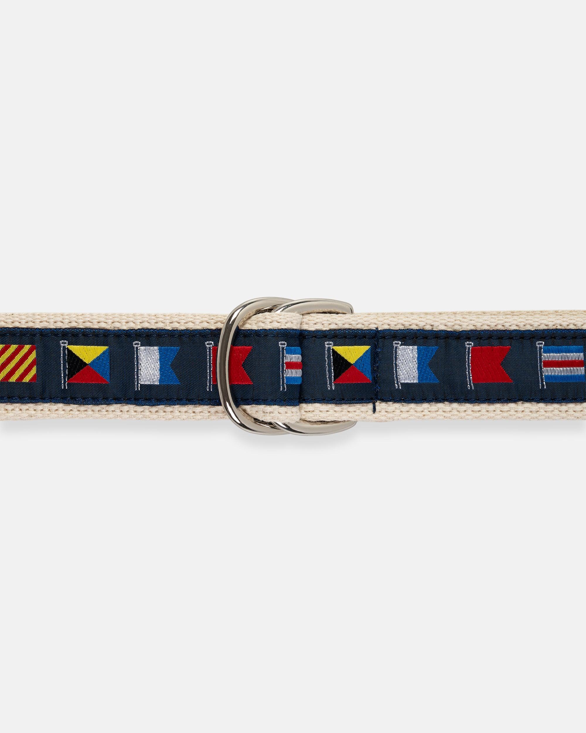 Made-in-USA Nautical Flags Motif D Ring Belt