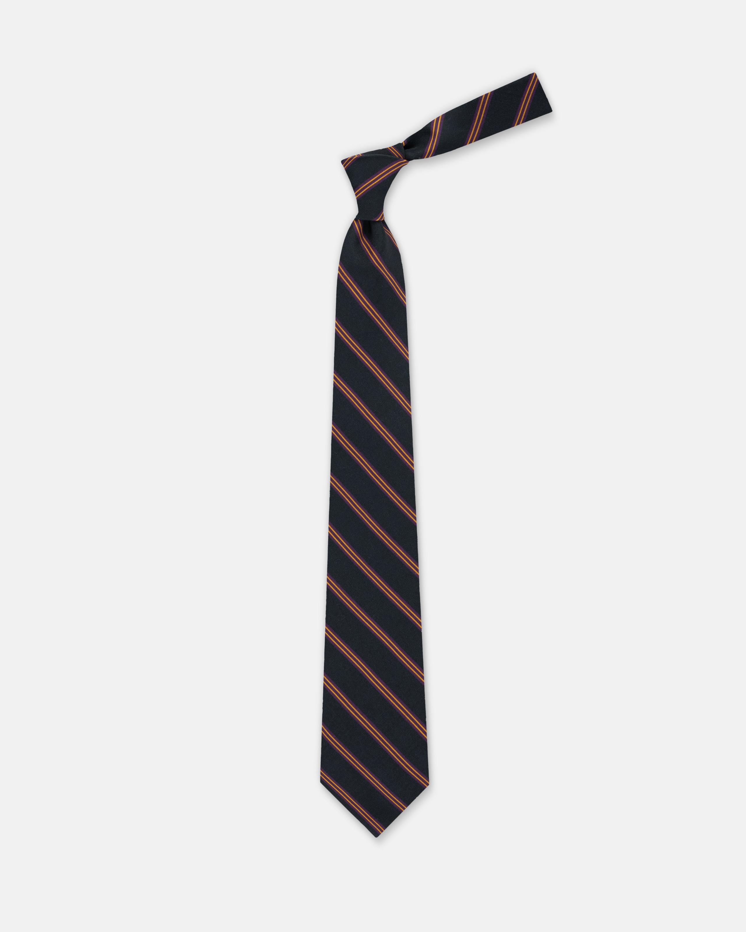 Made-in-UK Black & Purple Triple Stripe Irish Poplin Tie