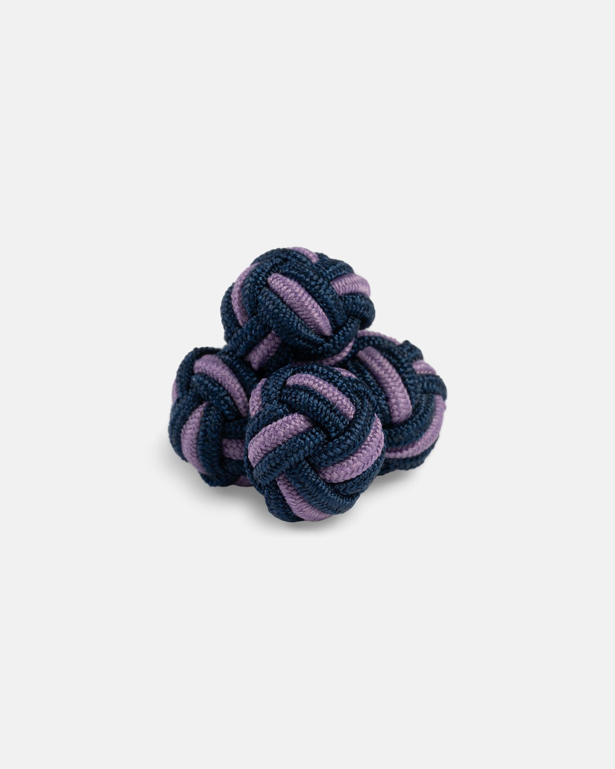 Navy & Purple Monkey's Fist Silk Knot Cufflinks