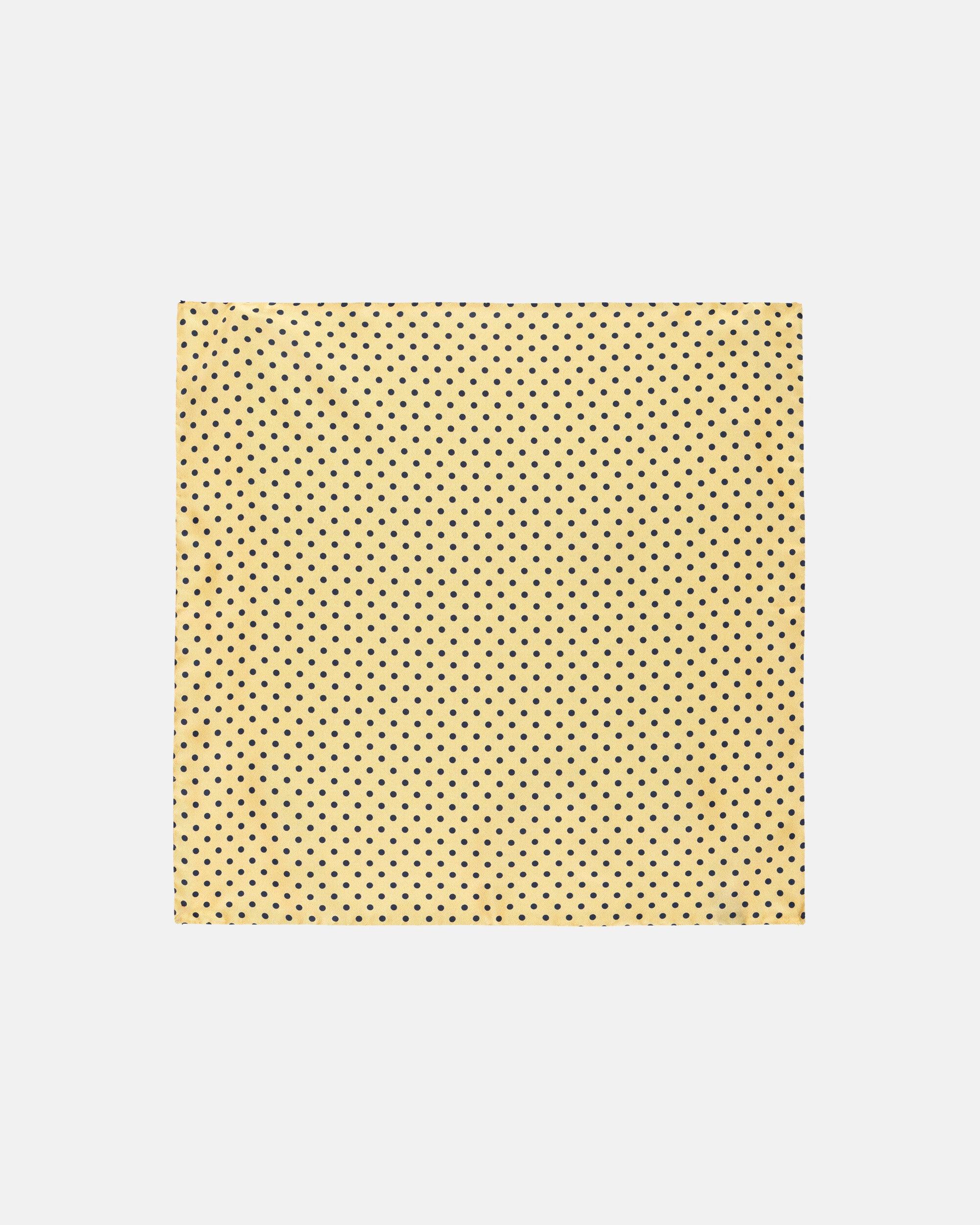 Made-in-Italy Yellow & Navy Polka Dot Silk Pocket Square