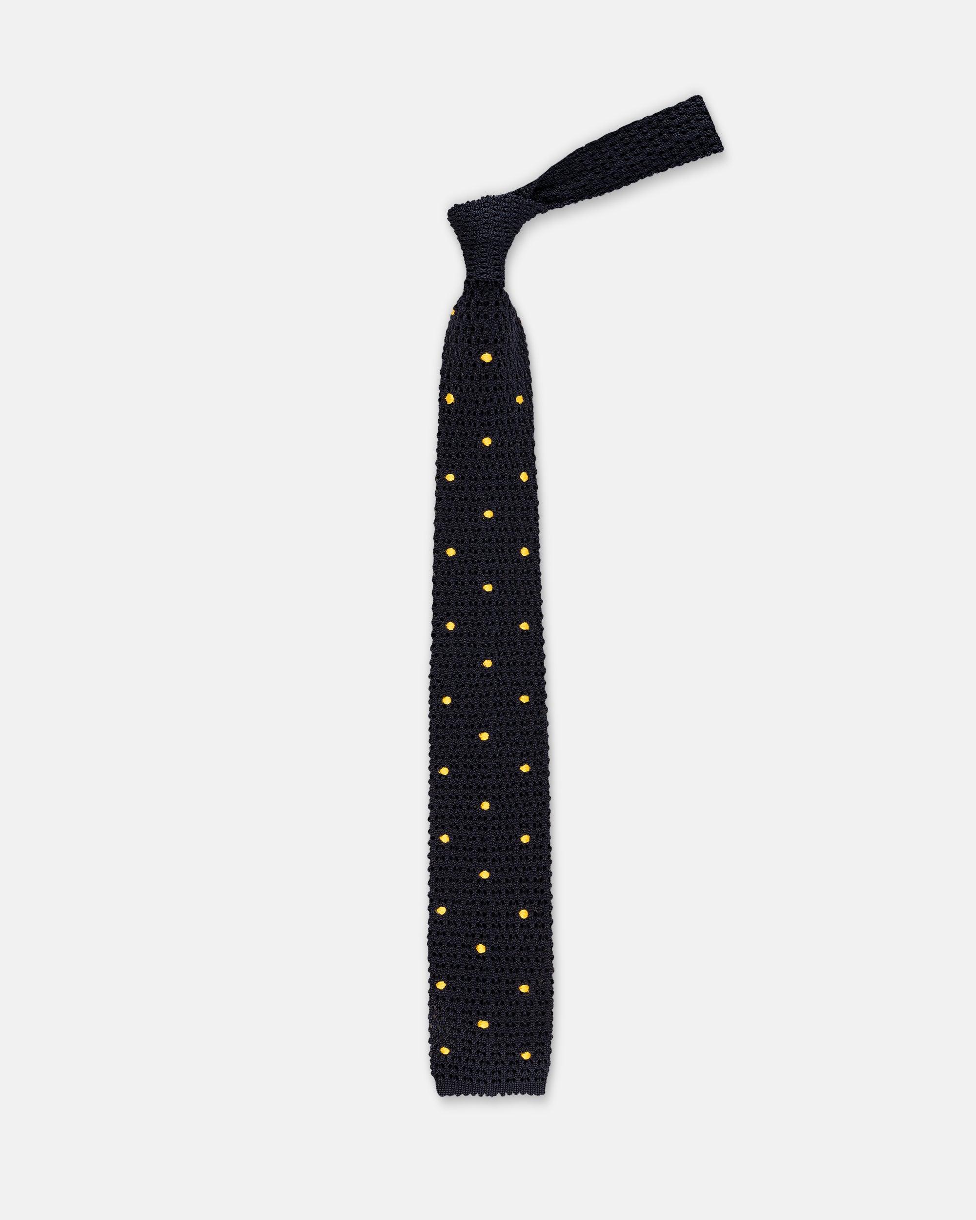 Made-in-Italy Navy & Gold Dots Silk Knit Tie