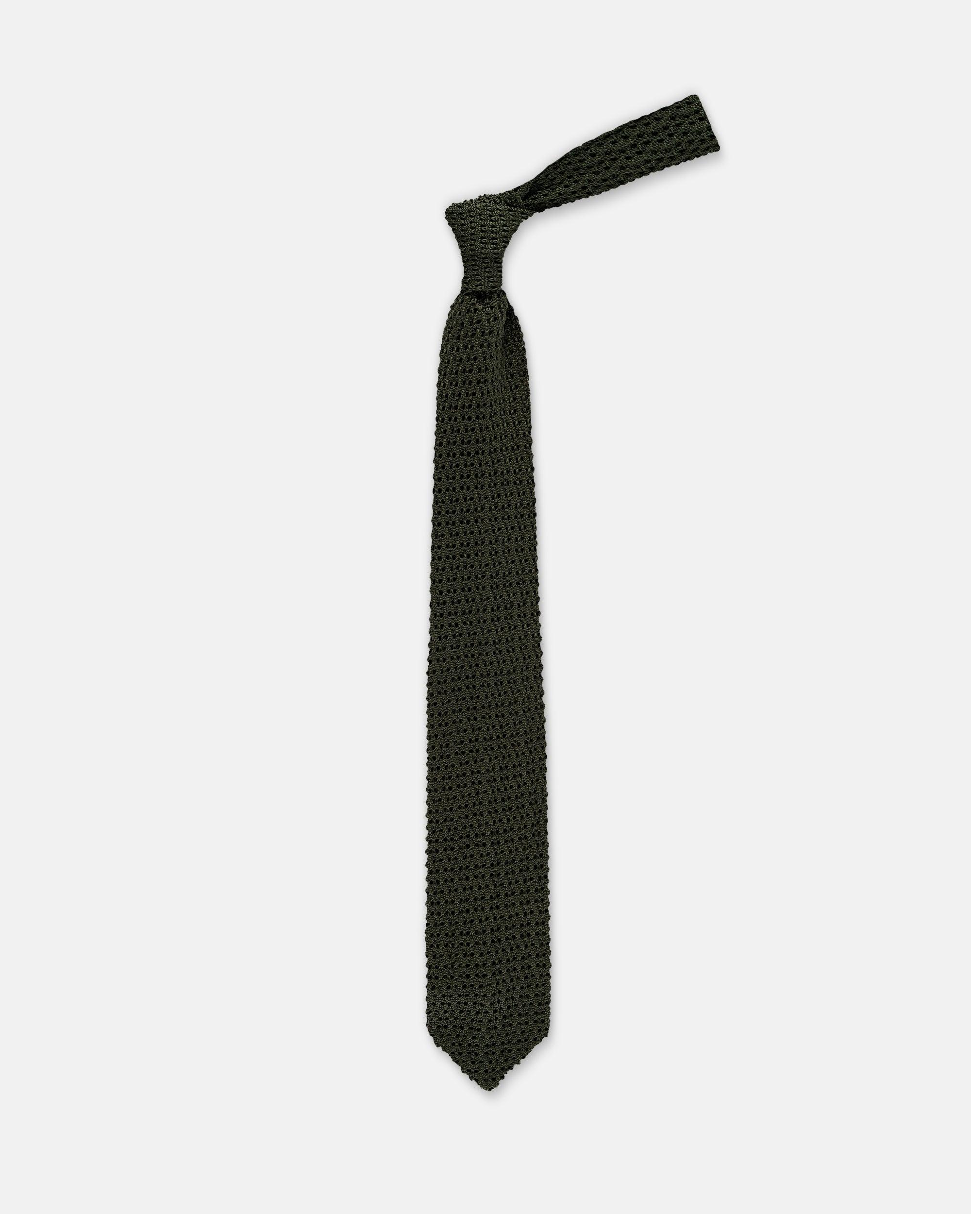 Made-in-Italy Green Pointed End Silk Knit Tie