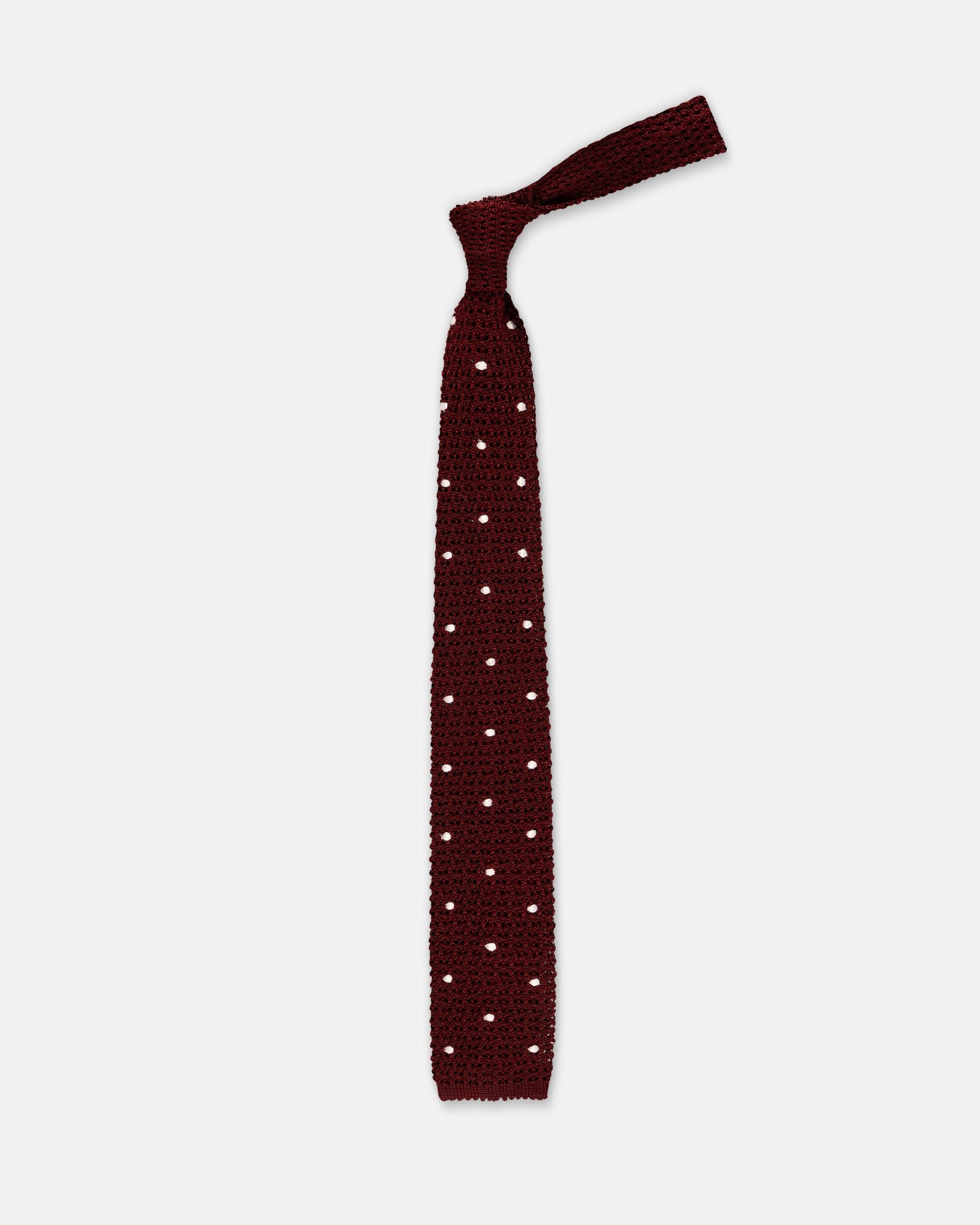 Made-in-Italy Burgundy & White Dots Silk Knit Tie
