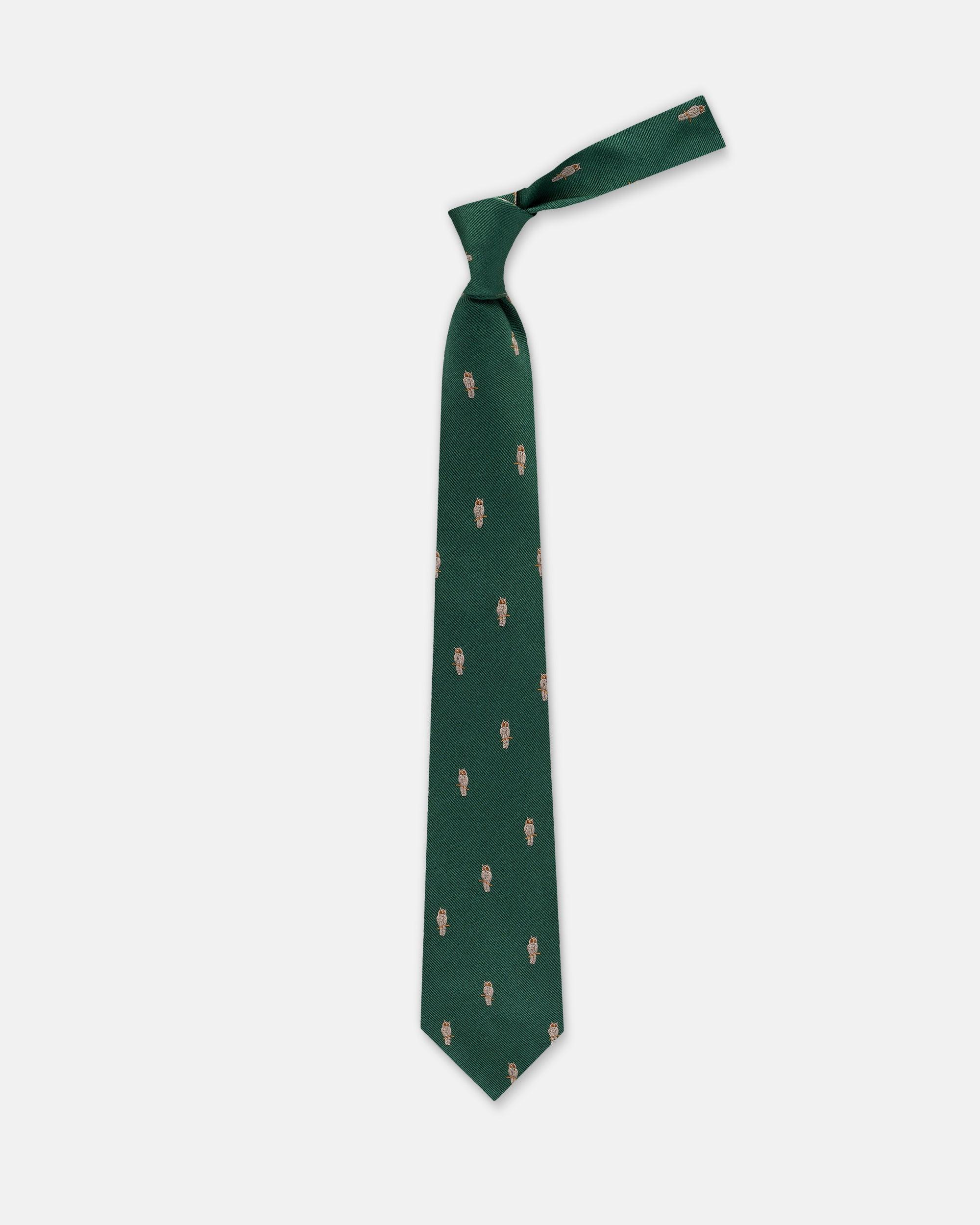 Made-in-UK Dark Green Owl Club Tie