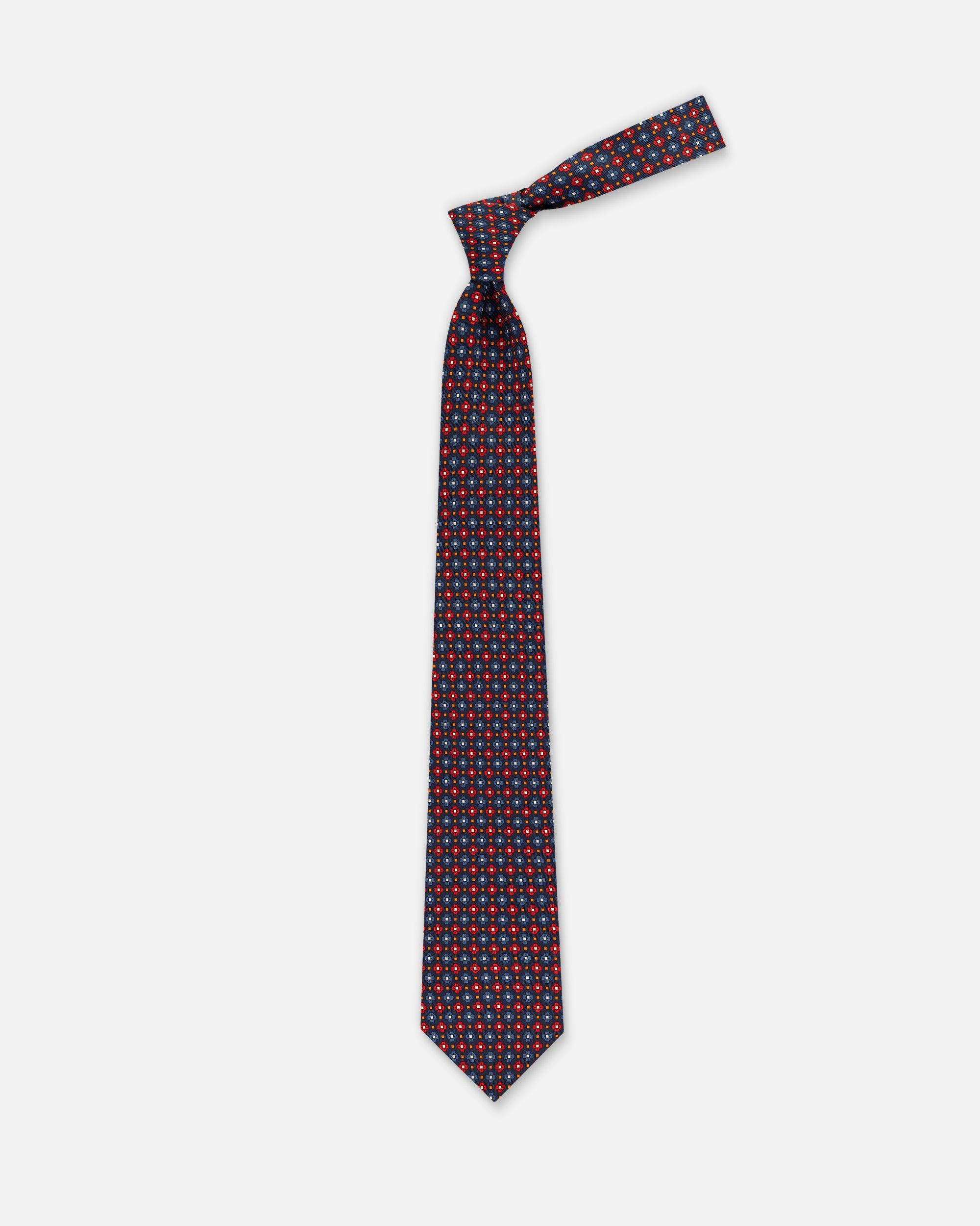 Made-in-UK Navy Small Foulard Print Tie