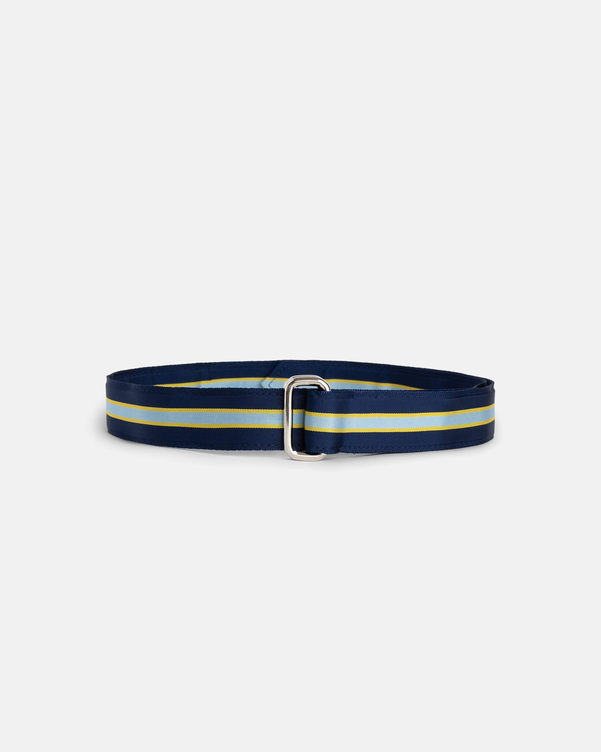 Made-in-USA Navy, Light Blue & Yellow Grosgrain Ribbon Belt