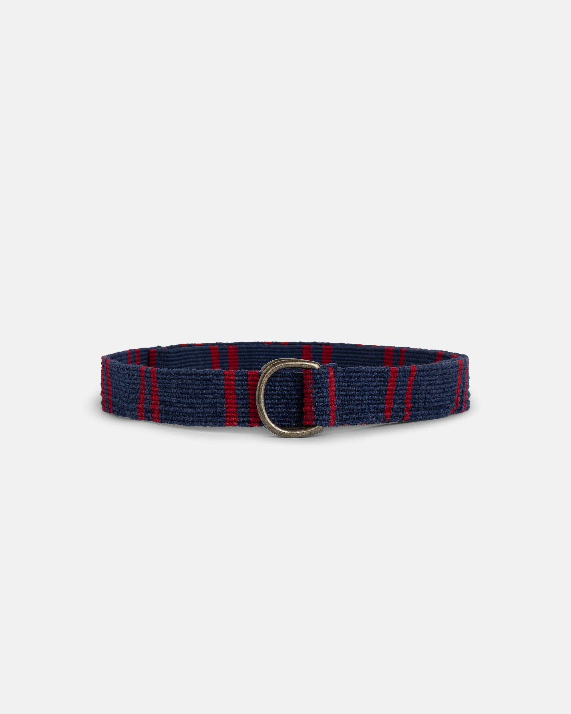 Navy with Crimson Regimental Stripe D-Ring Belt