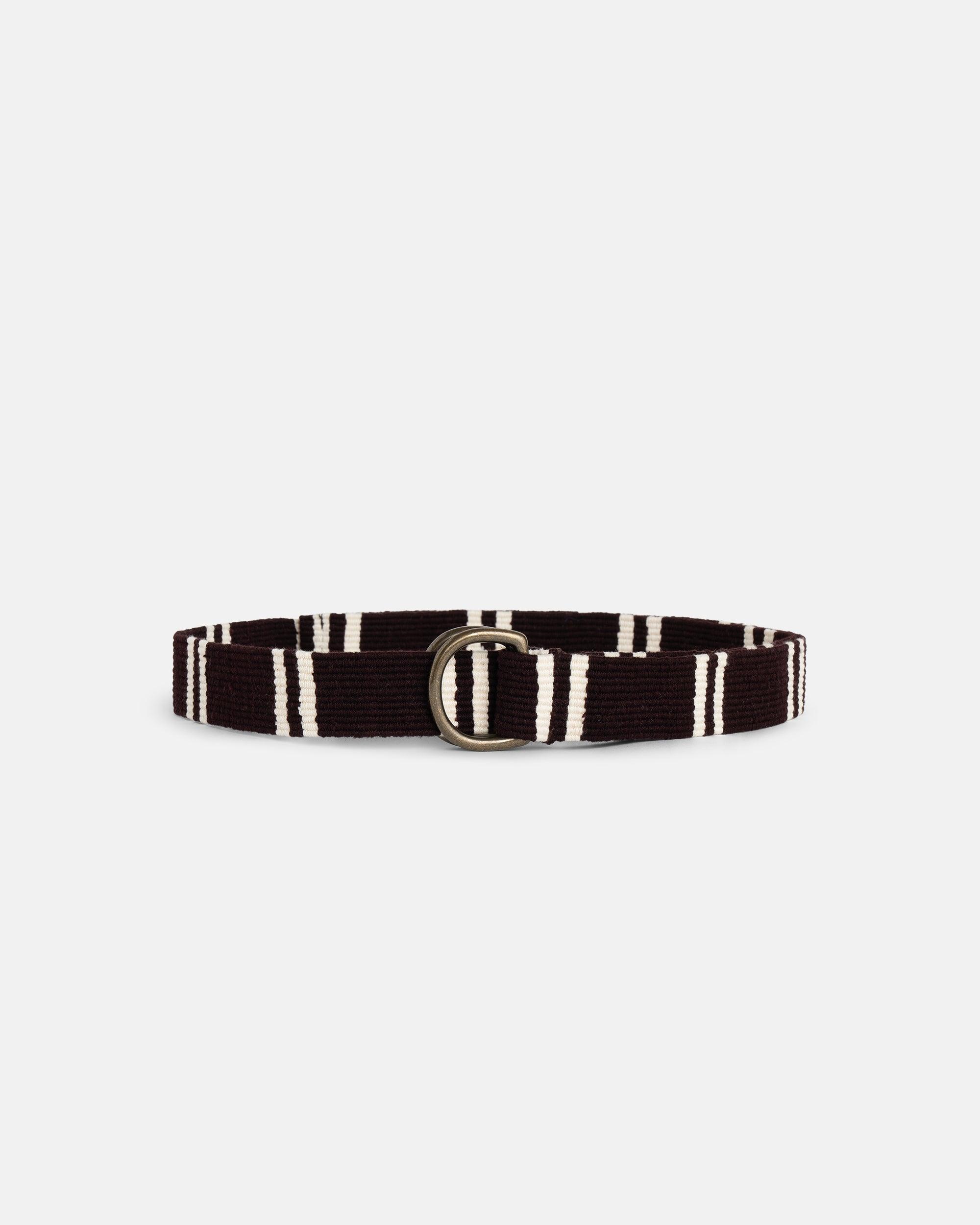 Dark Brown with Cream Regimental Stripe D-Ring Belt