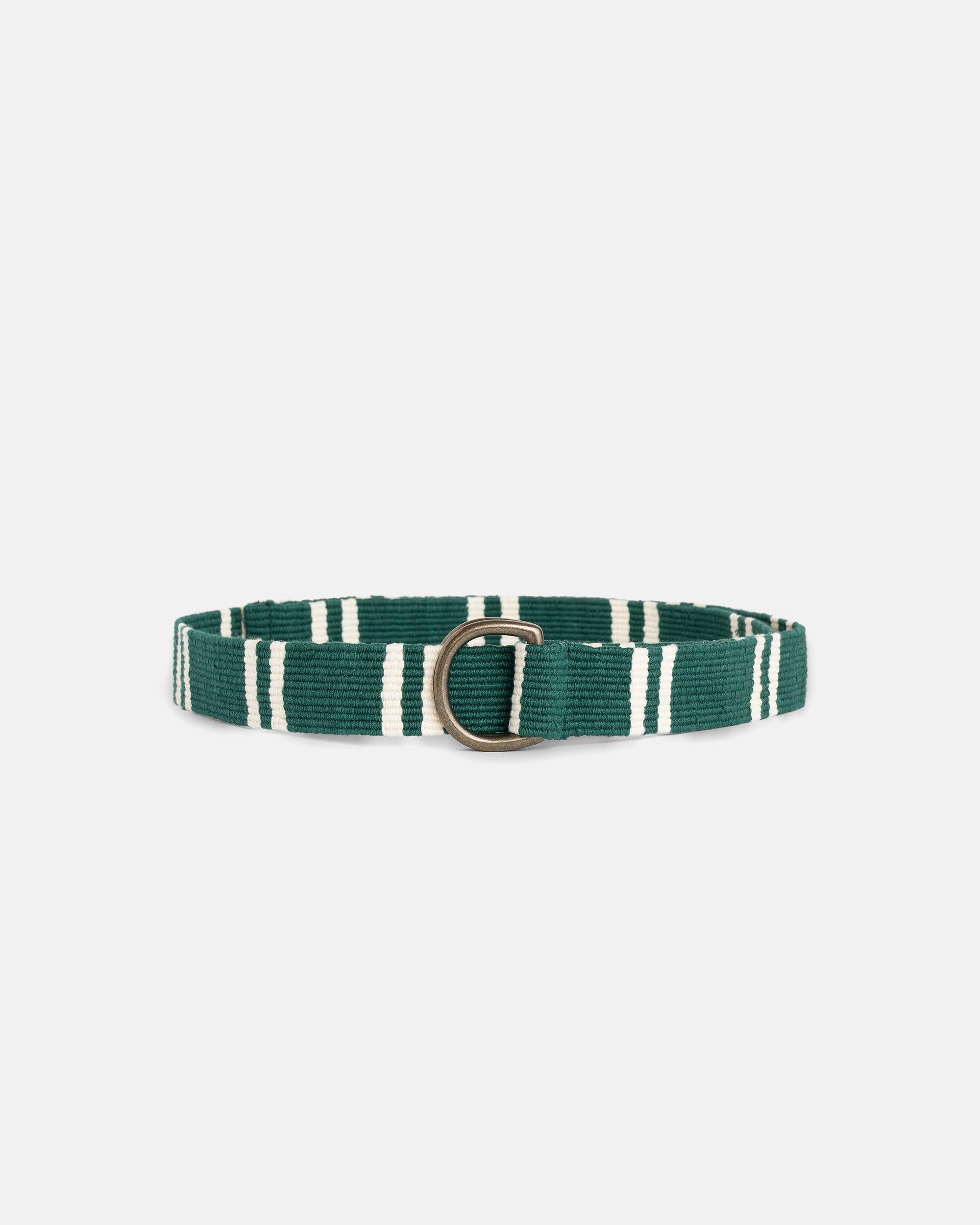 Dark Green with Cream Regimental Stripe D-Ring Belt