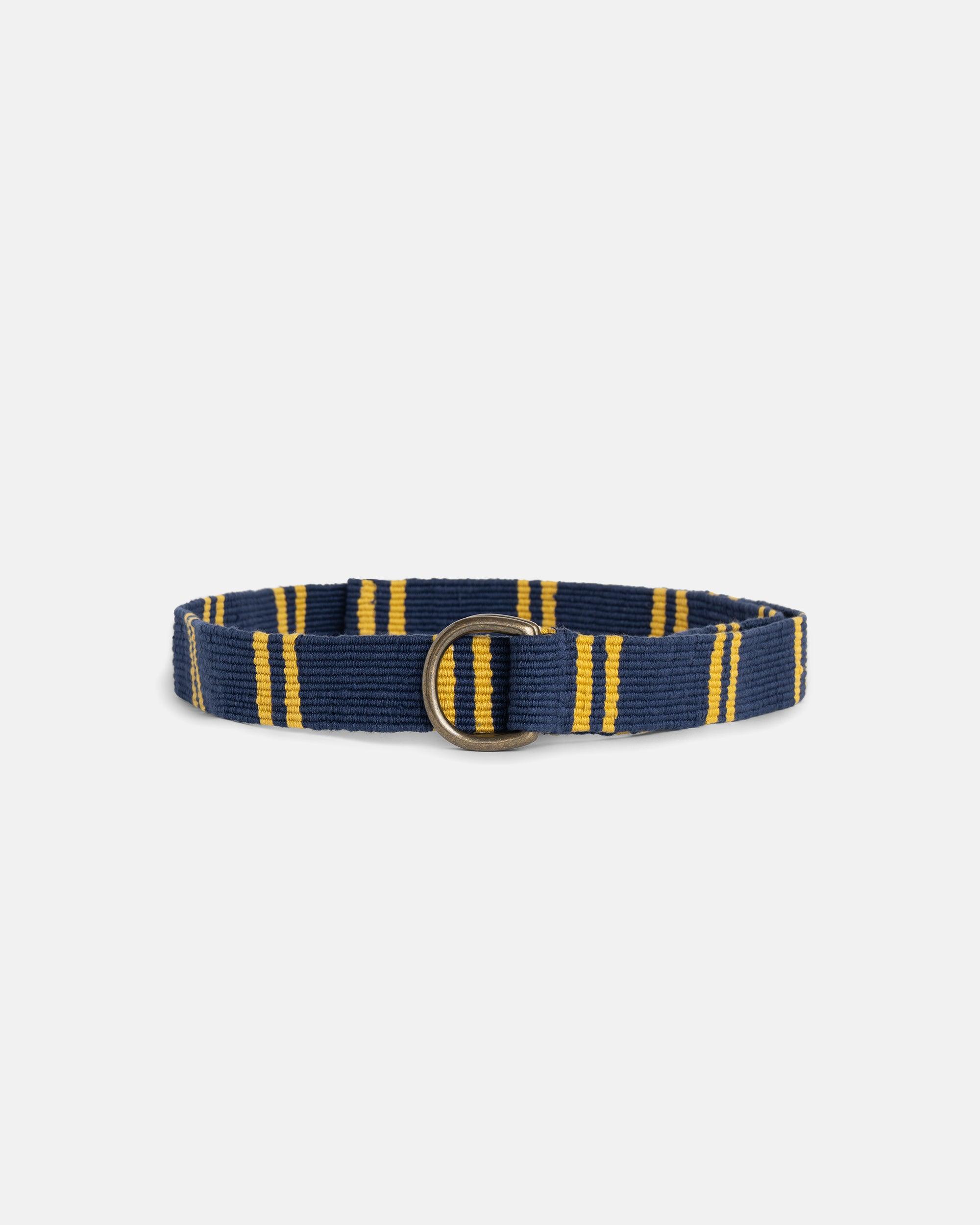 Navy with Gold Regimental Stripe D-Ring Belt