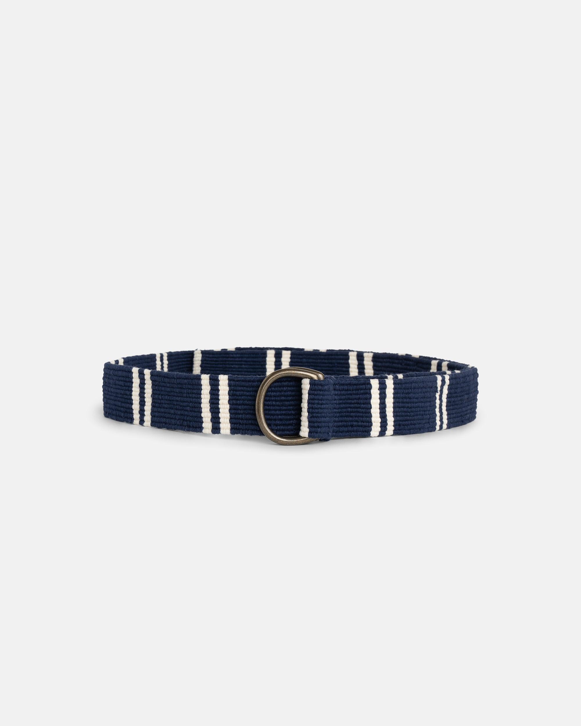 Navy with Cream Regimental Stripe D-Ring Belt