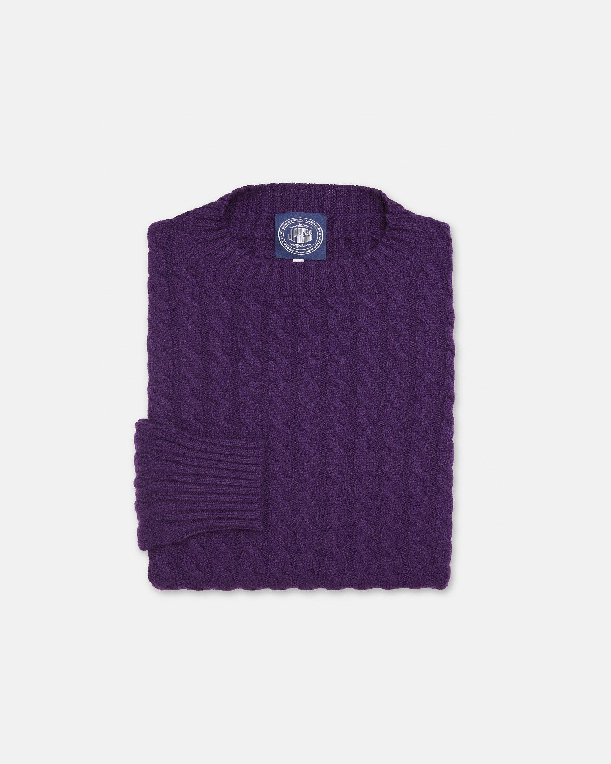 Made-in-Scotland Purple All-Over Cable Cashmere Sweater