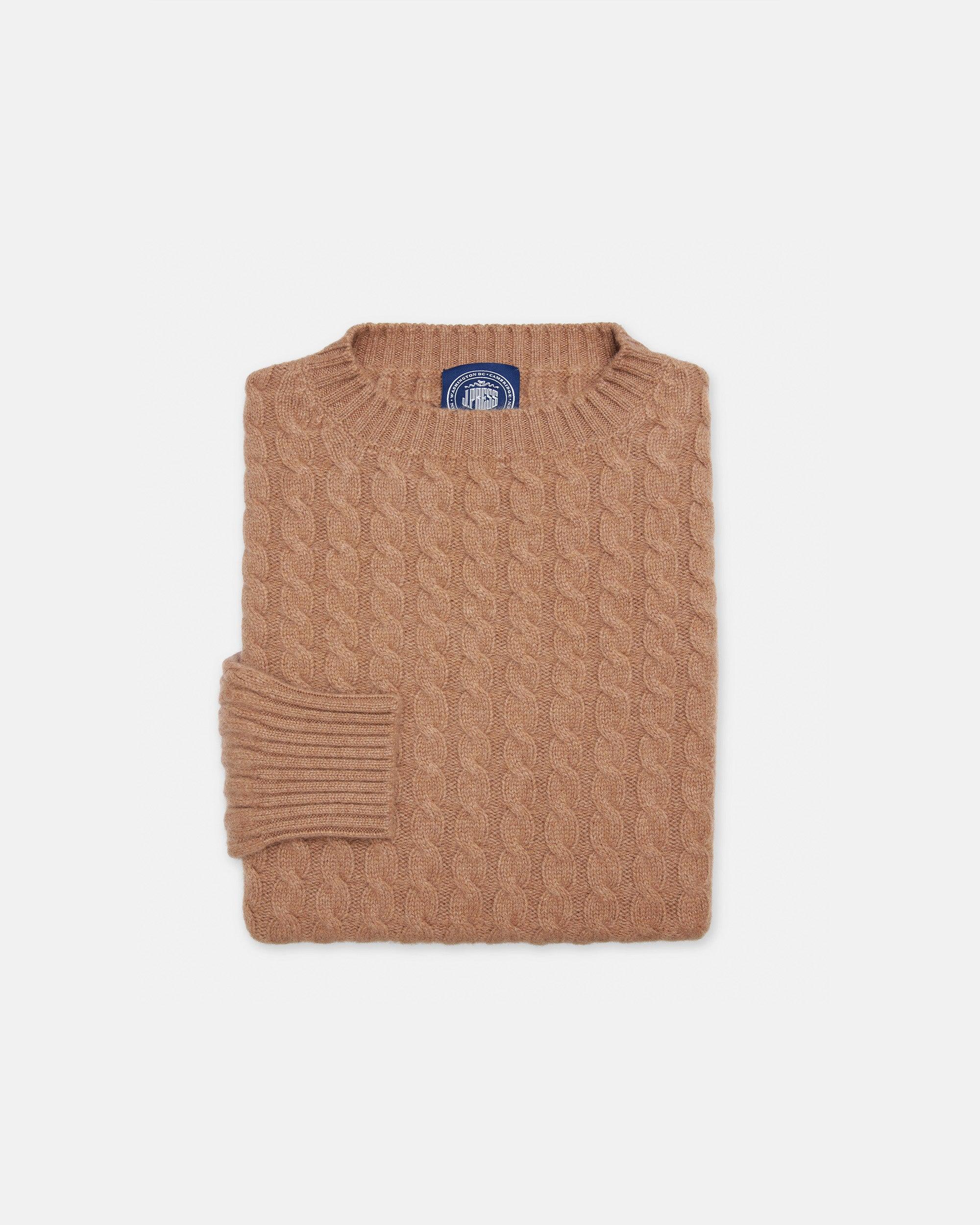 Made-in-Scotland Fawn All-Over Cable Cashmere Sweater