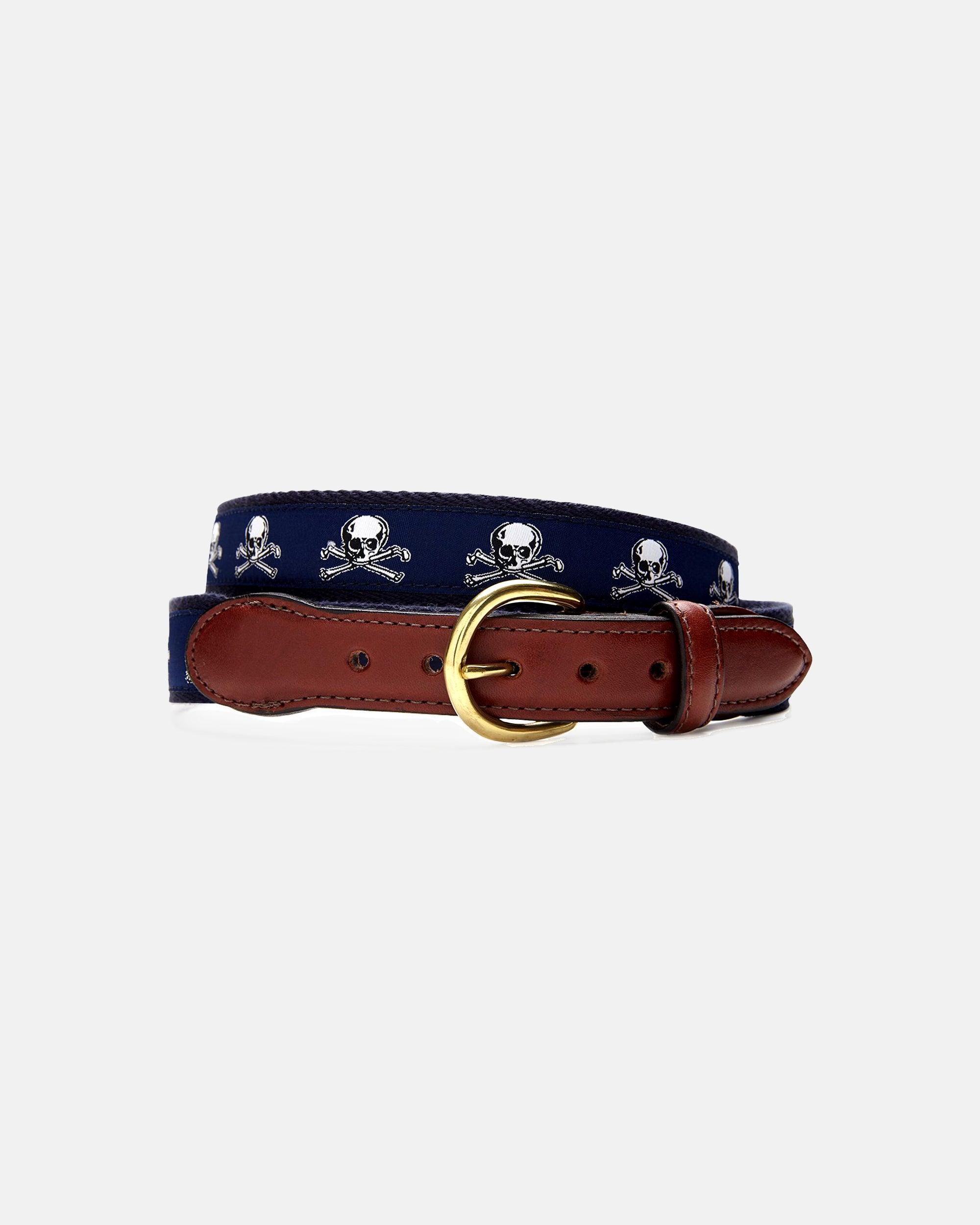 Made-in-USA Skull and Bones Motif Belt