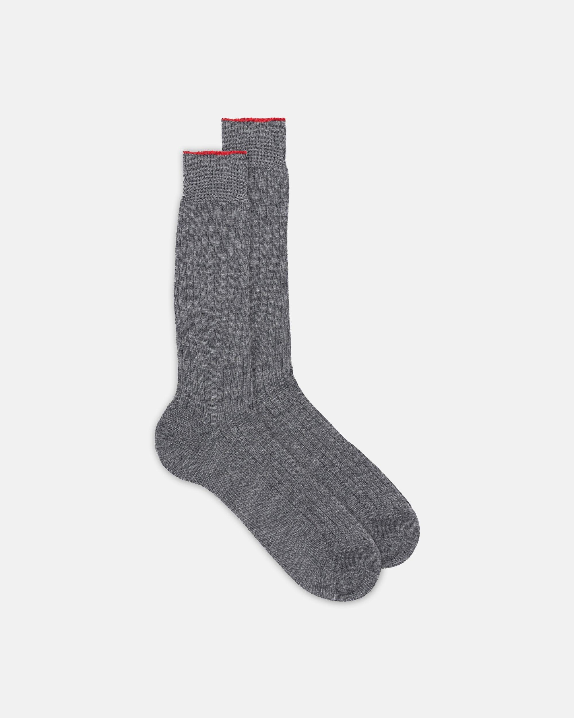 J. PRESS Made-in-Italy Medium Grey Mid-Calf Merino Wool Socks