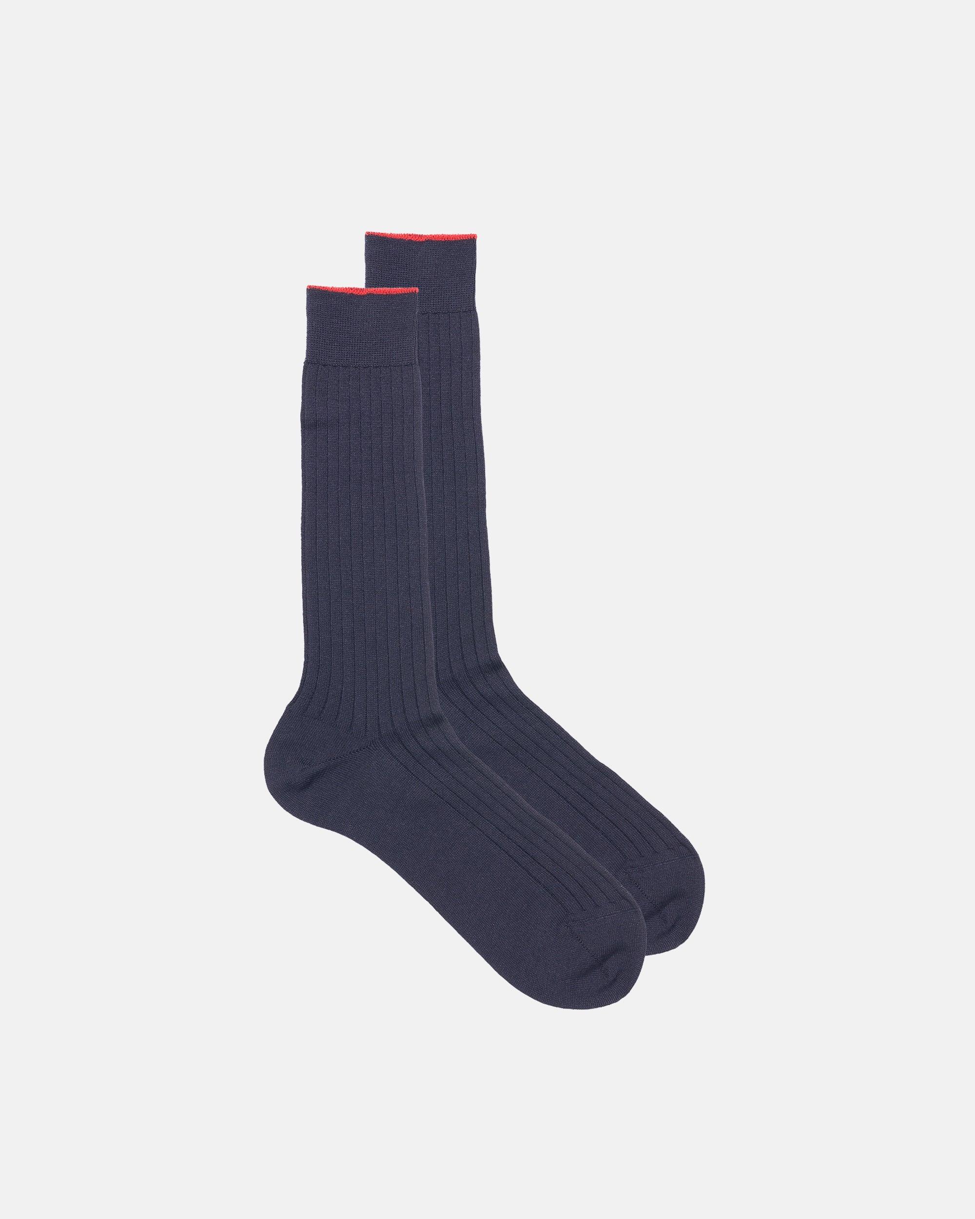 Made-in-Italy Navy Mid-Calf Merino Wool Socks