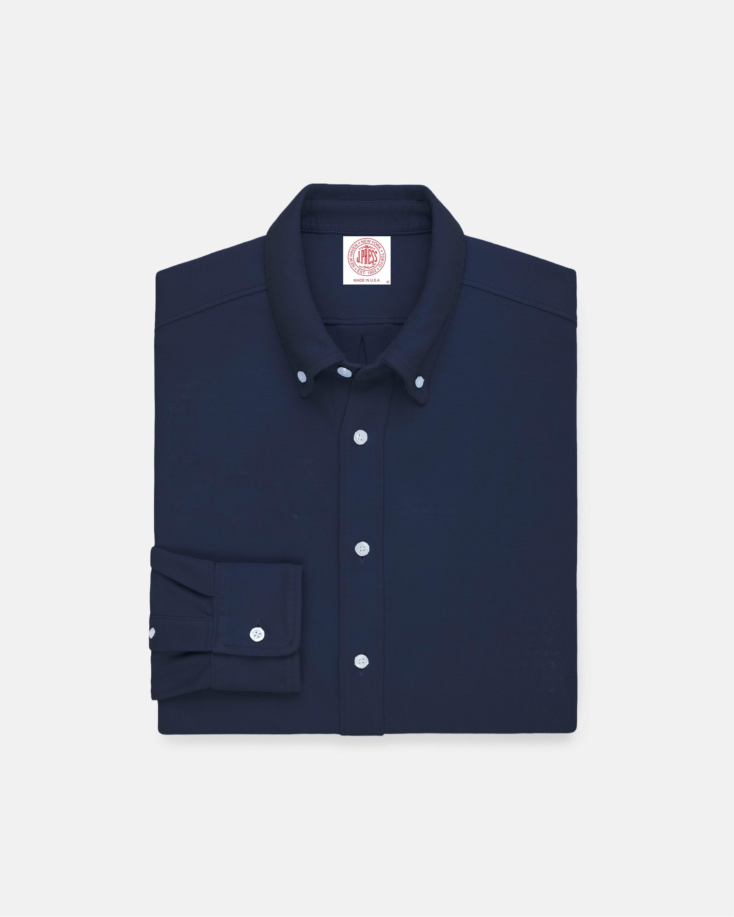 Navy Pique Button Down Shirt