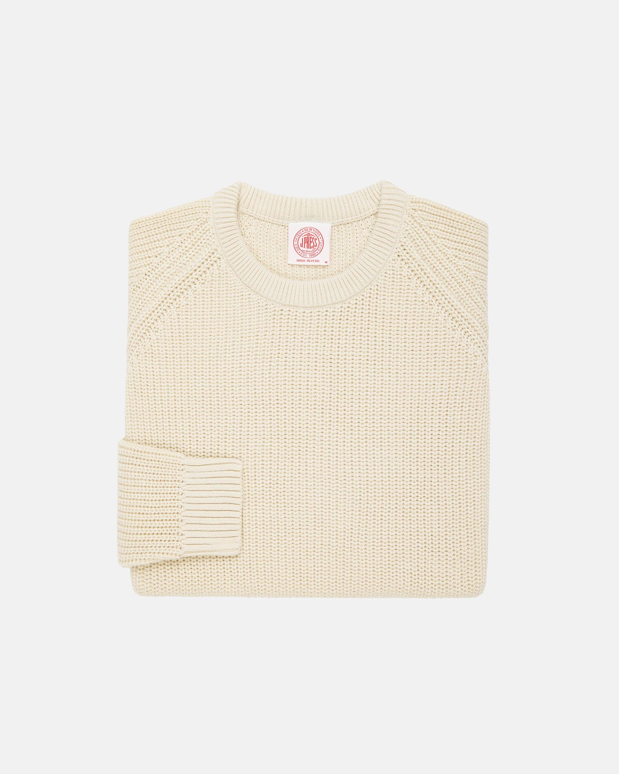 Off White Shaker Knit Cotton Crew Neck Sweater