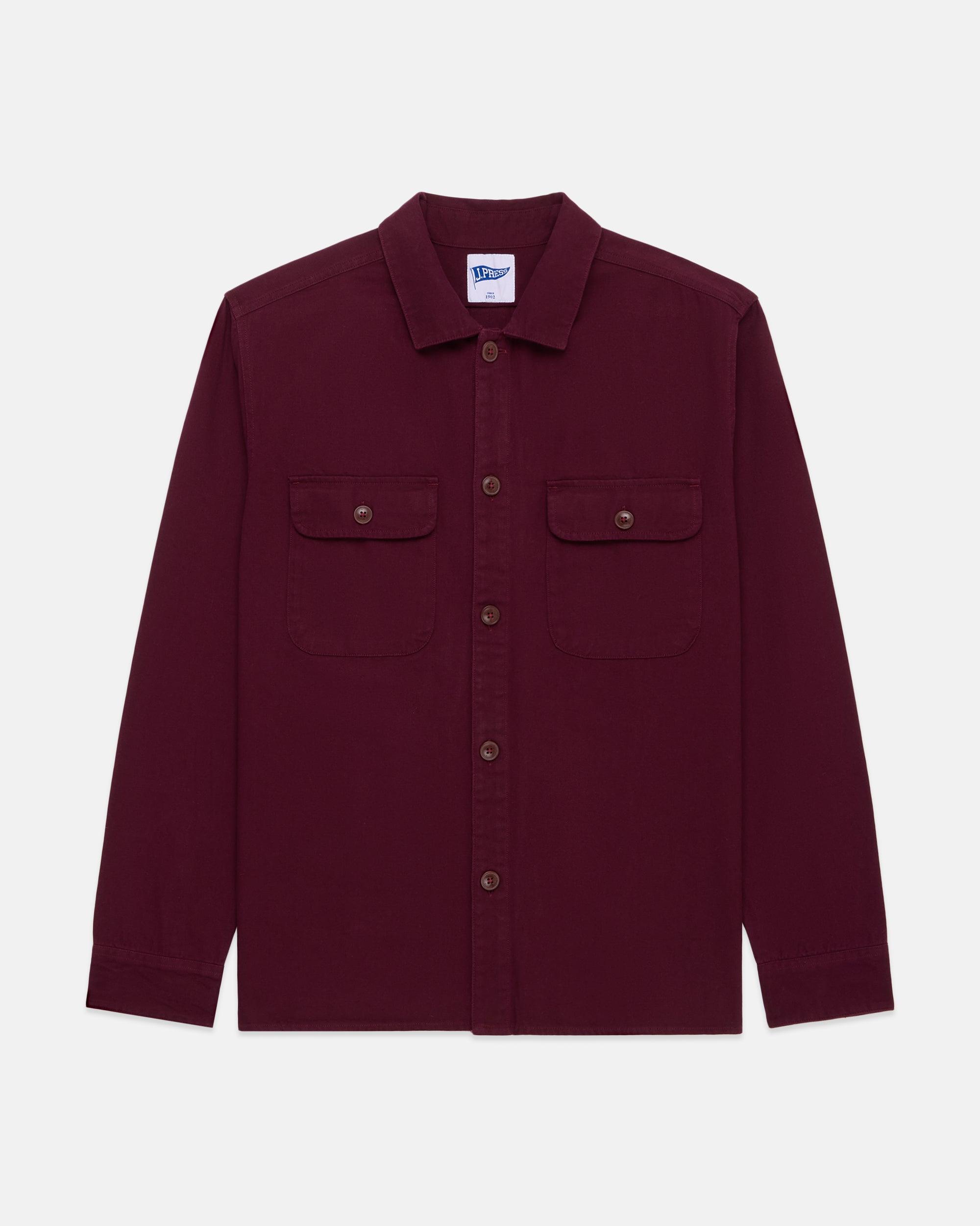 Burgundy Cotton Canvas Overshirt - Trim Fit
