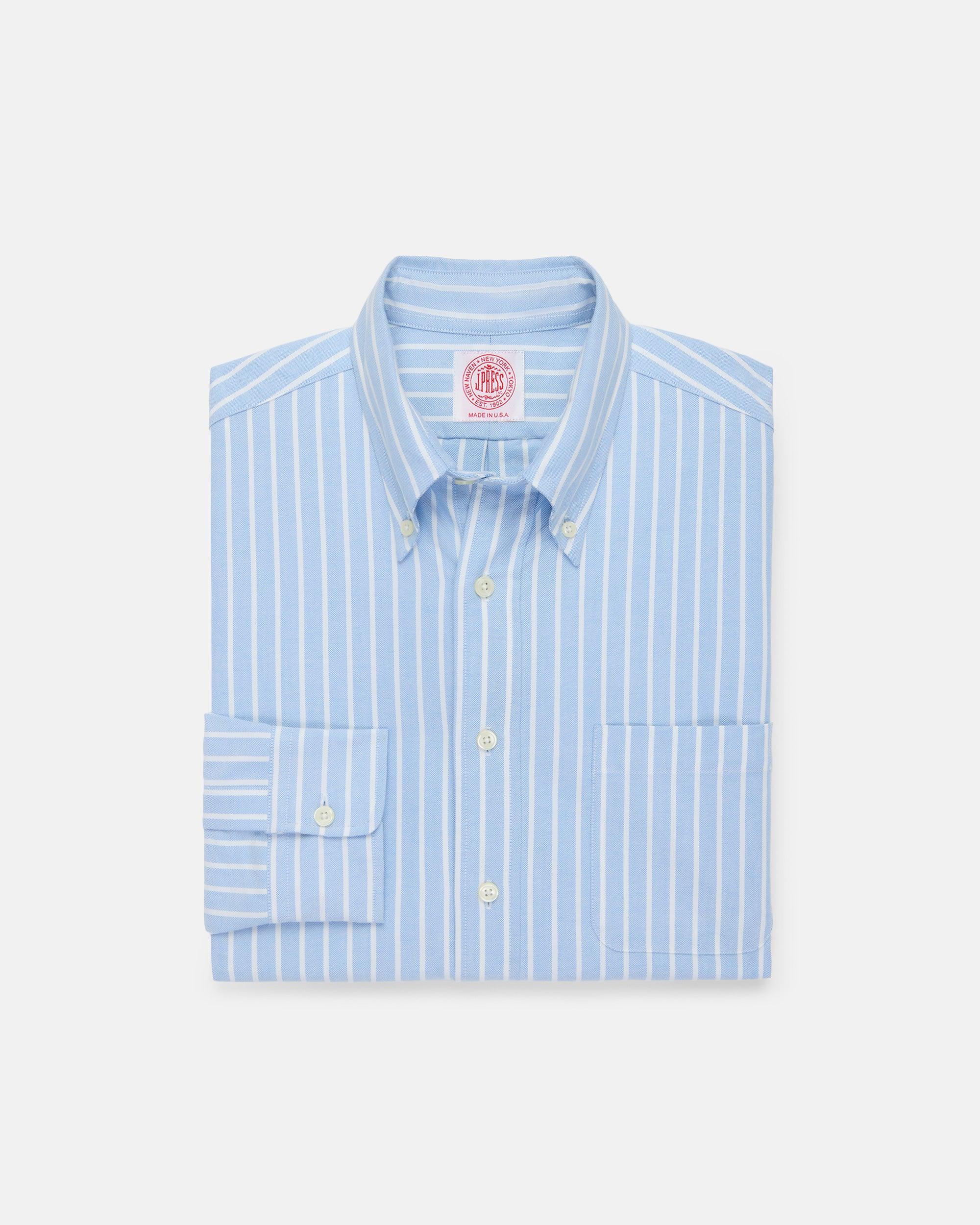 Made-in-USA Blue & White Stripe Oxford Cloth Sport Shirt - Classic Fit
