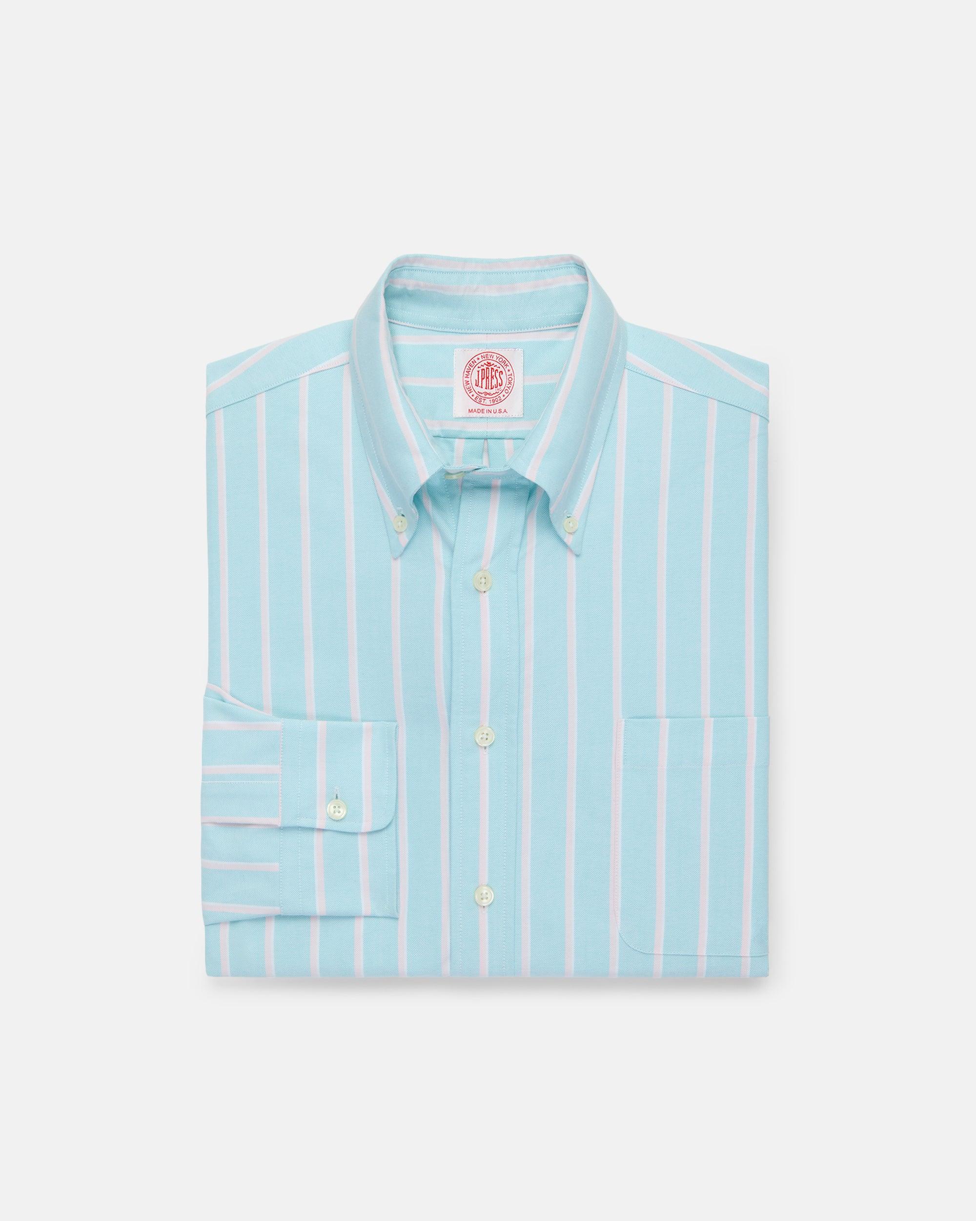 Made-in-USA Mint & Pink Stripe Oxford Cloth Sport Shirt - Classic Fit