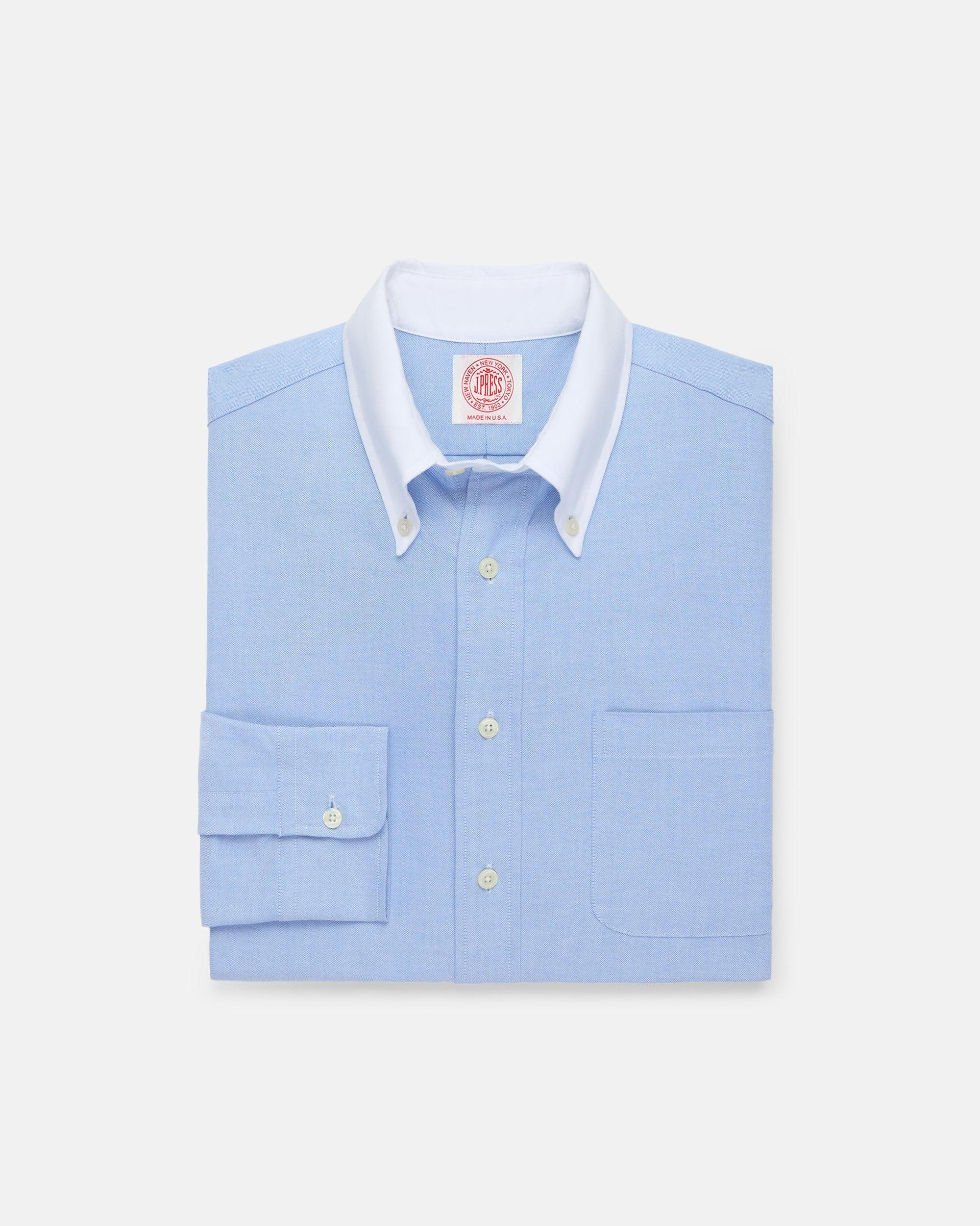 Made-in-USA Blue Contrast Collar Oxford Cloth Sport Shirt - Regular Fit