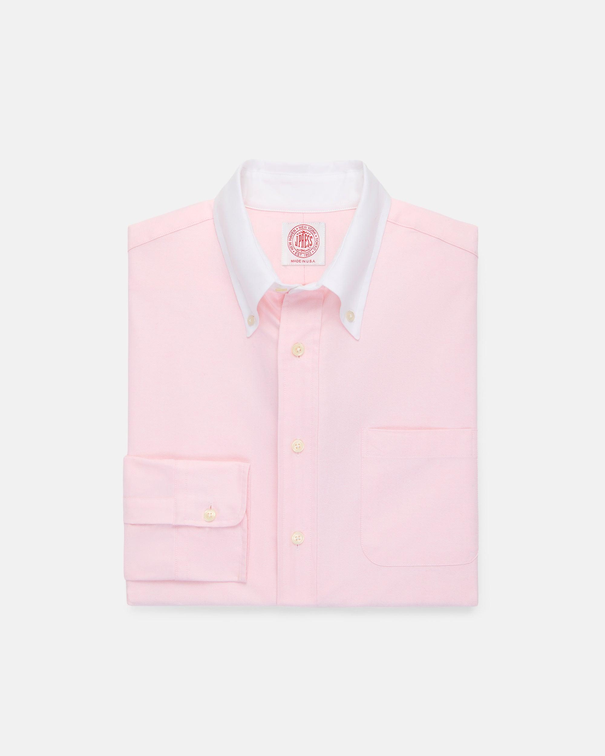 Made-in-USA Pink Contrast Collar Oxford Cloth Sport Shirt - Regular Fit