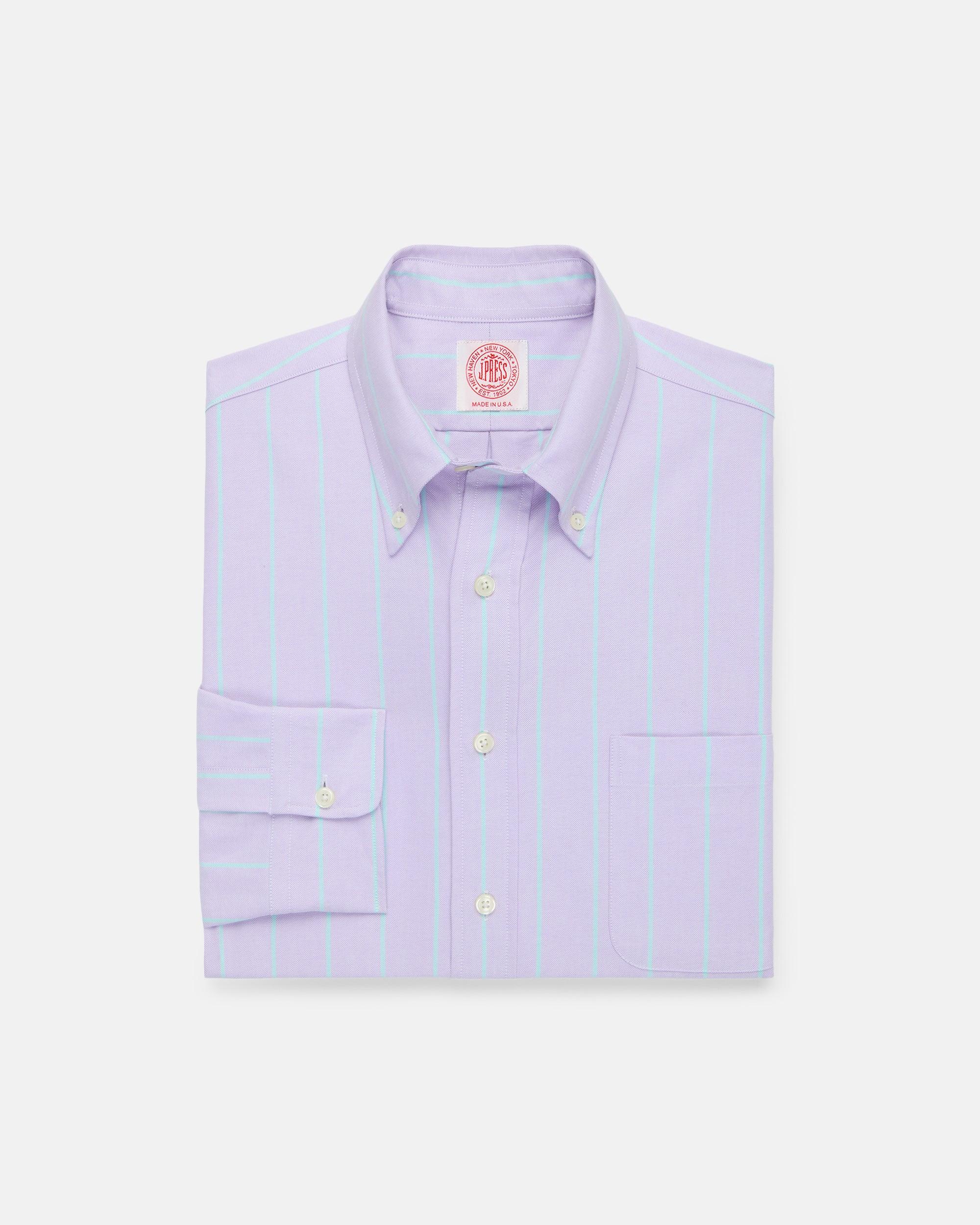 Made-in-USA Purple with Green Stripe Oxford Cloth Sport Shirt - Classic Fit