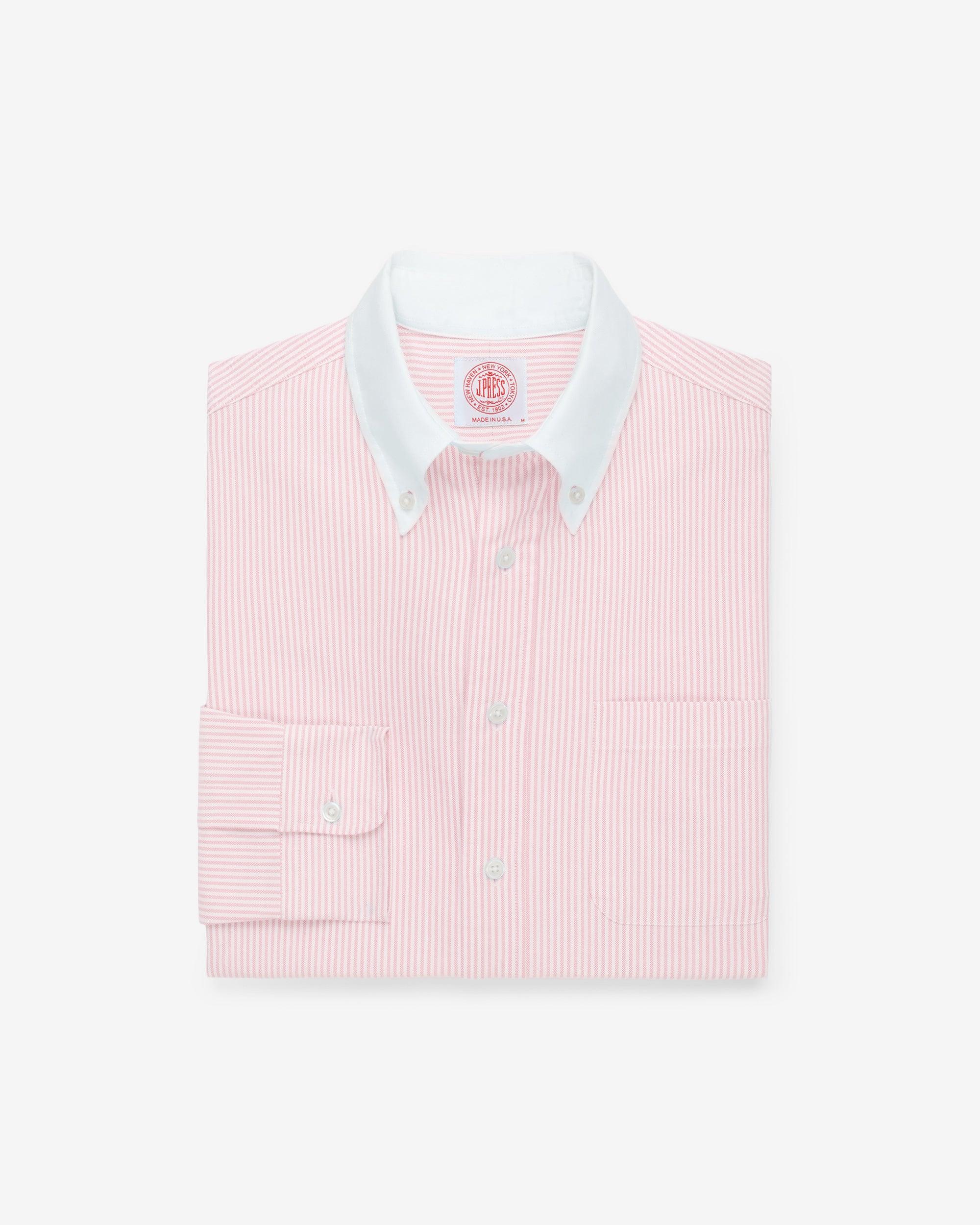 Made-in-USA Pink Stripe Contrast Collar Oxford Cloth Sport Shirt - Regular Fit