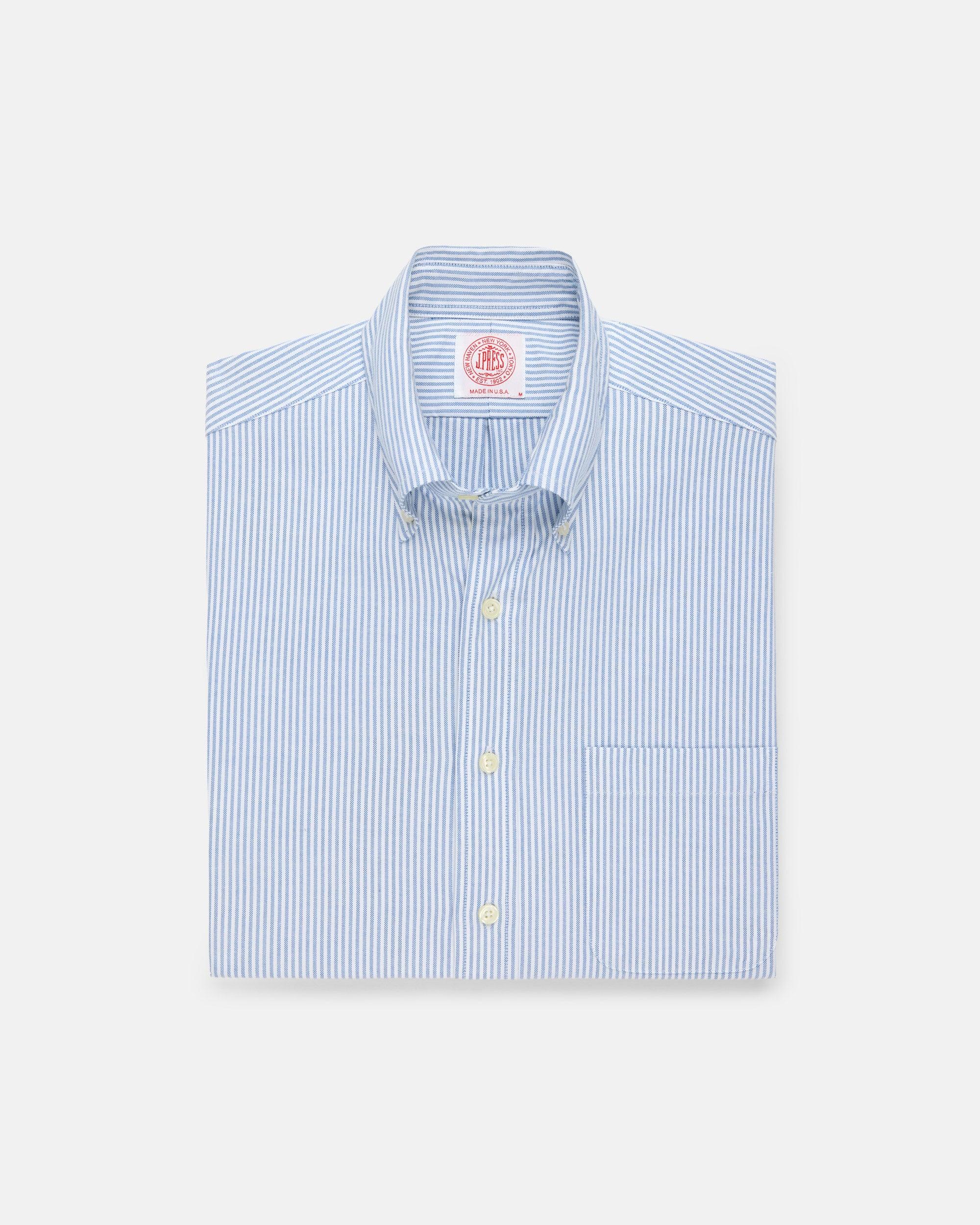 Made-in-USA Blue University Stripe Oxford Cloth Short Sleeve Sport Shirt - Classic Fit