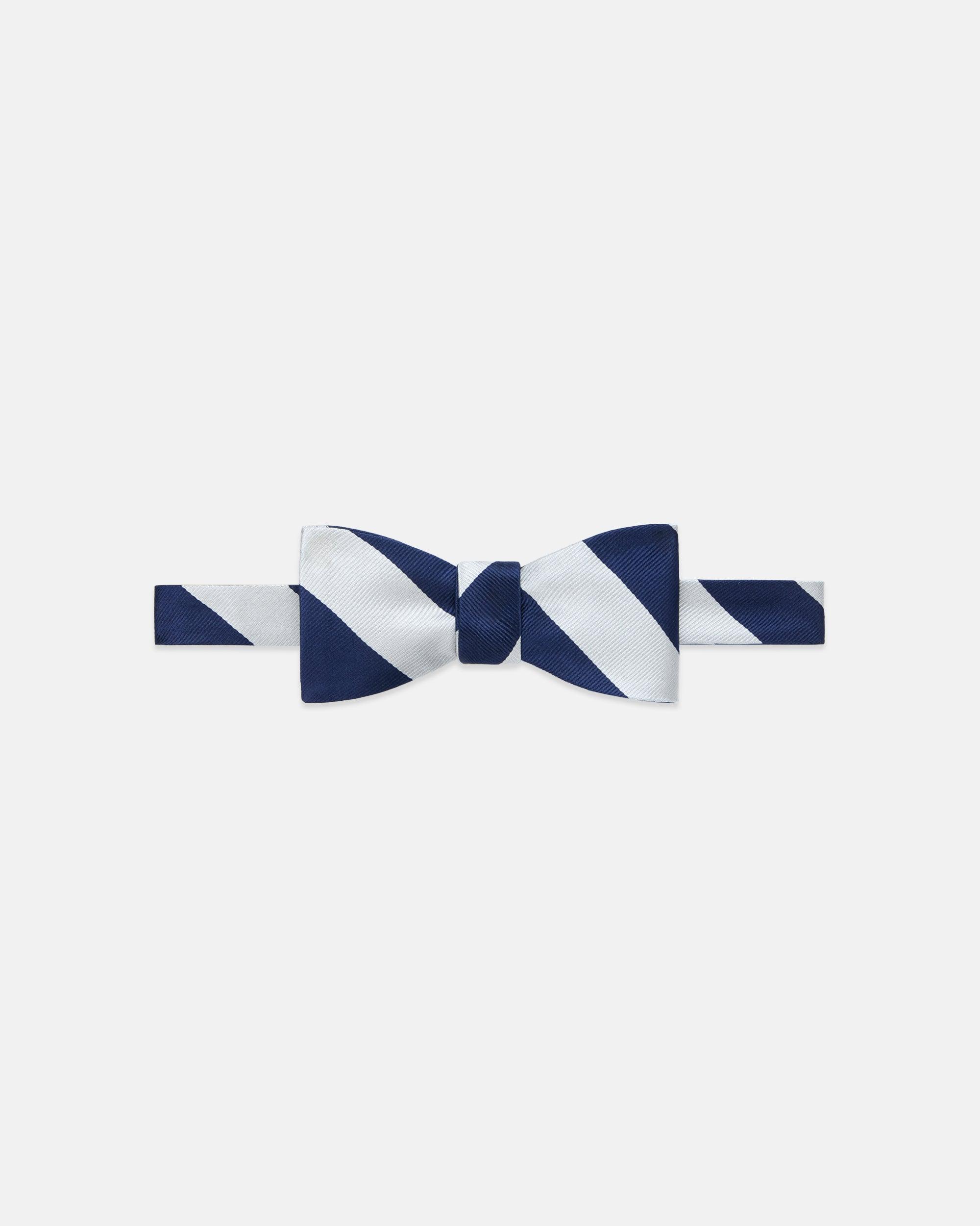 Made-in-USA Navy & White Guard Stripe Repp Bow Tie