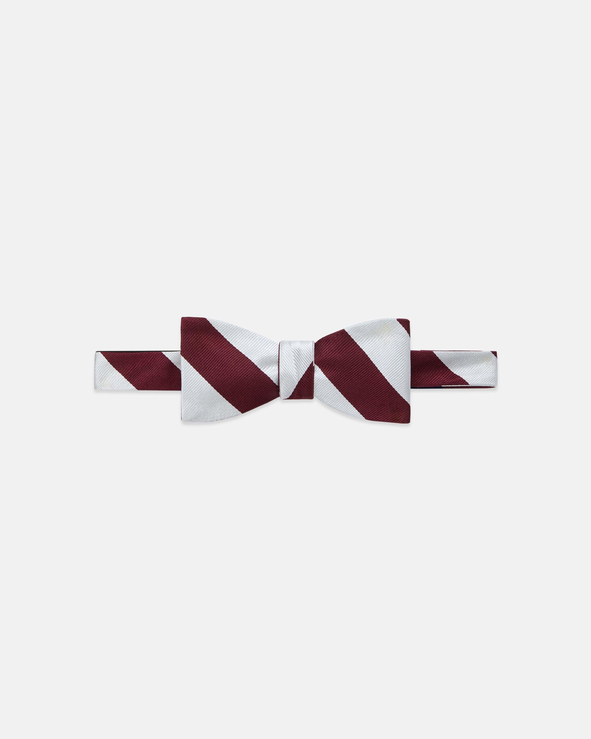 Made-in-USA Burgundy & White Guard Stripe Repp Bow Tie