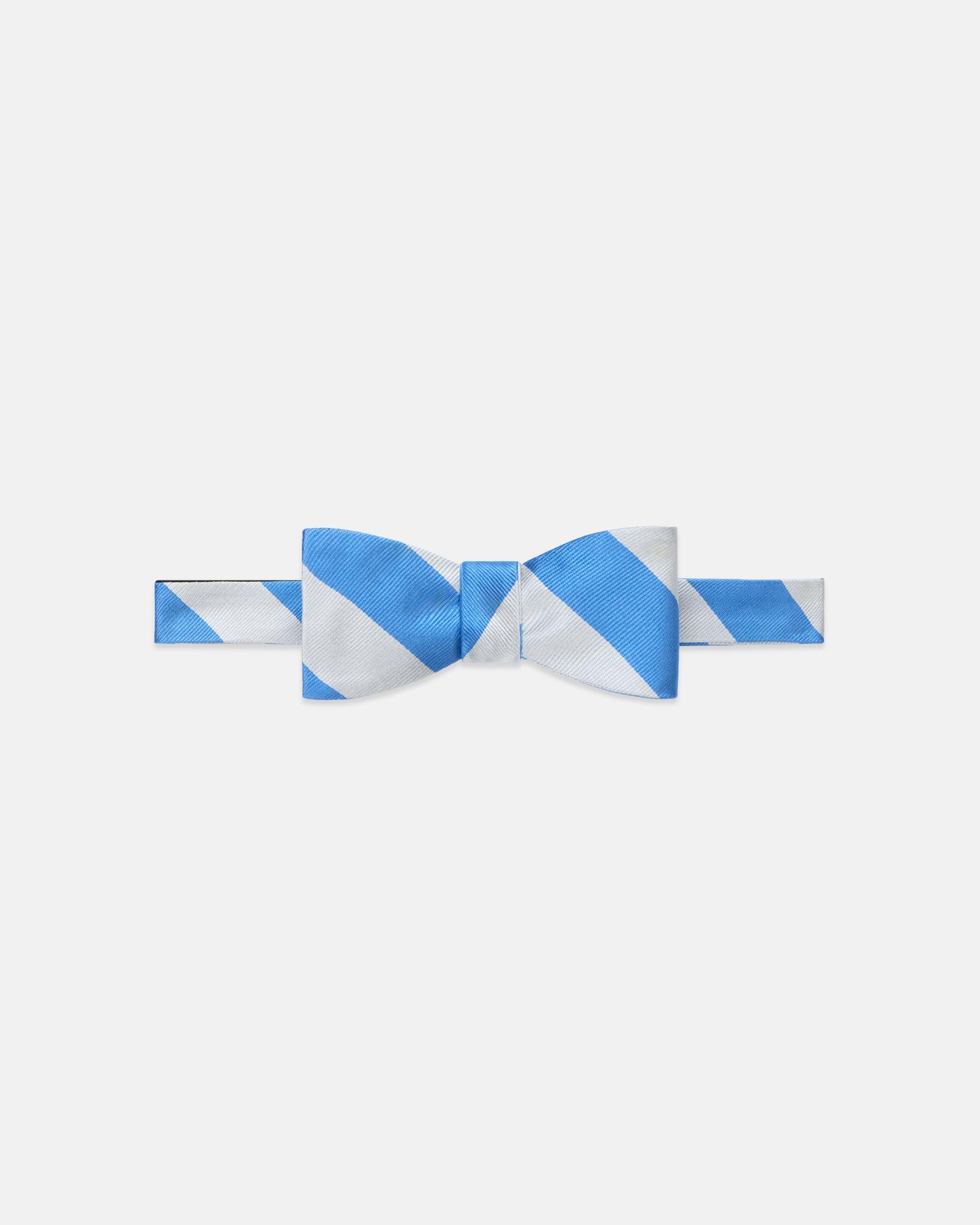 Made-in-USA Light Blue & White Guard Stripe Repp Bow Tie