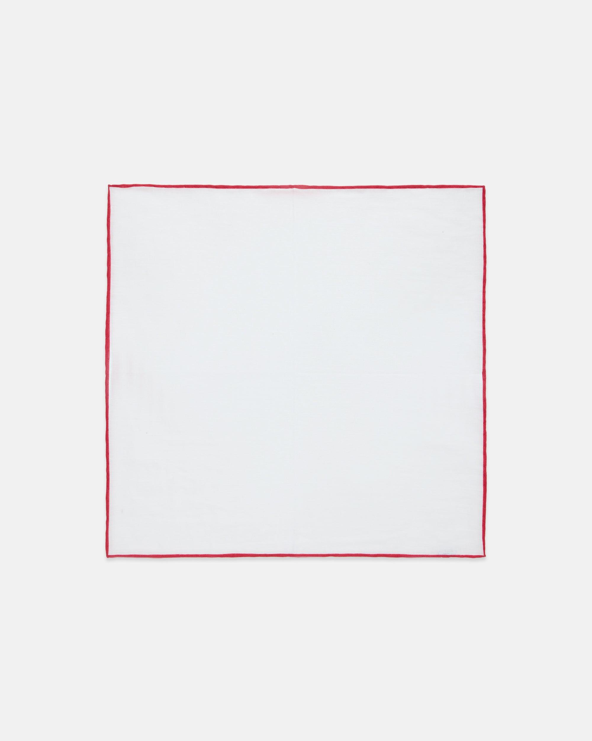Made-in-Italy White with Red Edge Linen Pocket Square