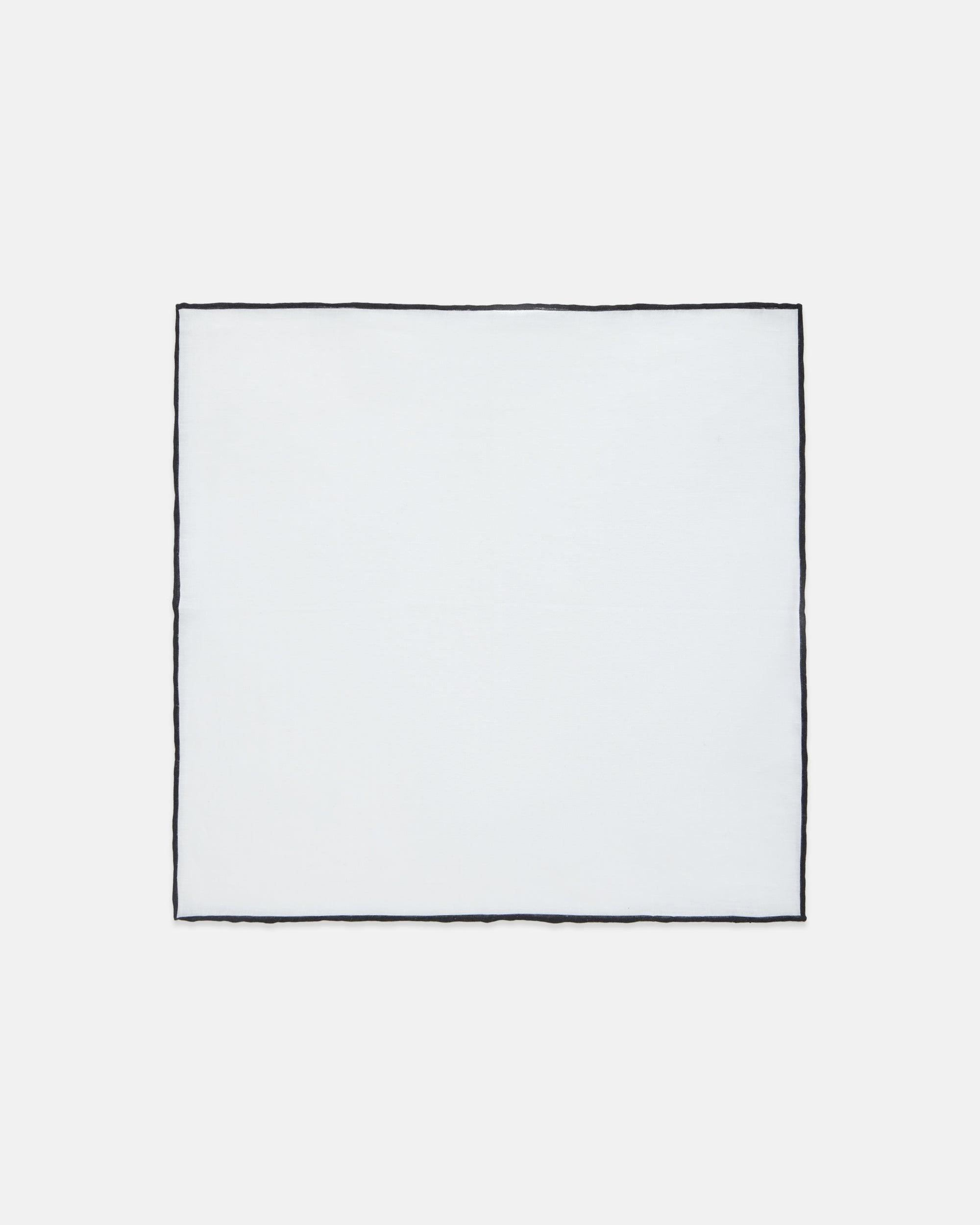 Made-in-Italy White with Black Edge Linen Pocket Square