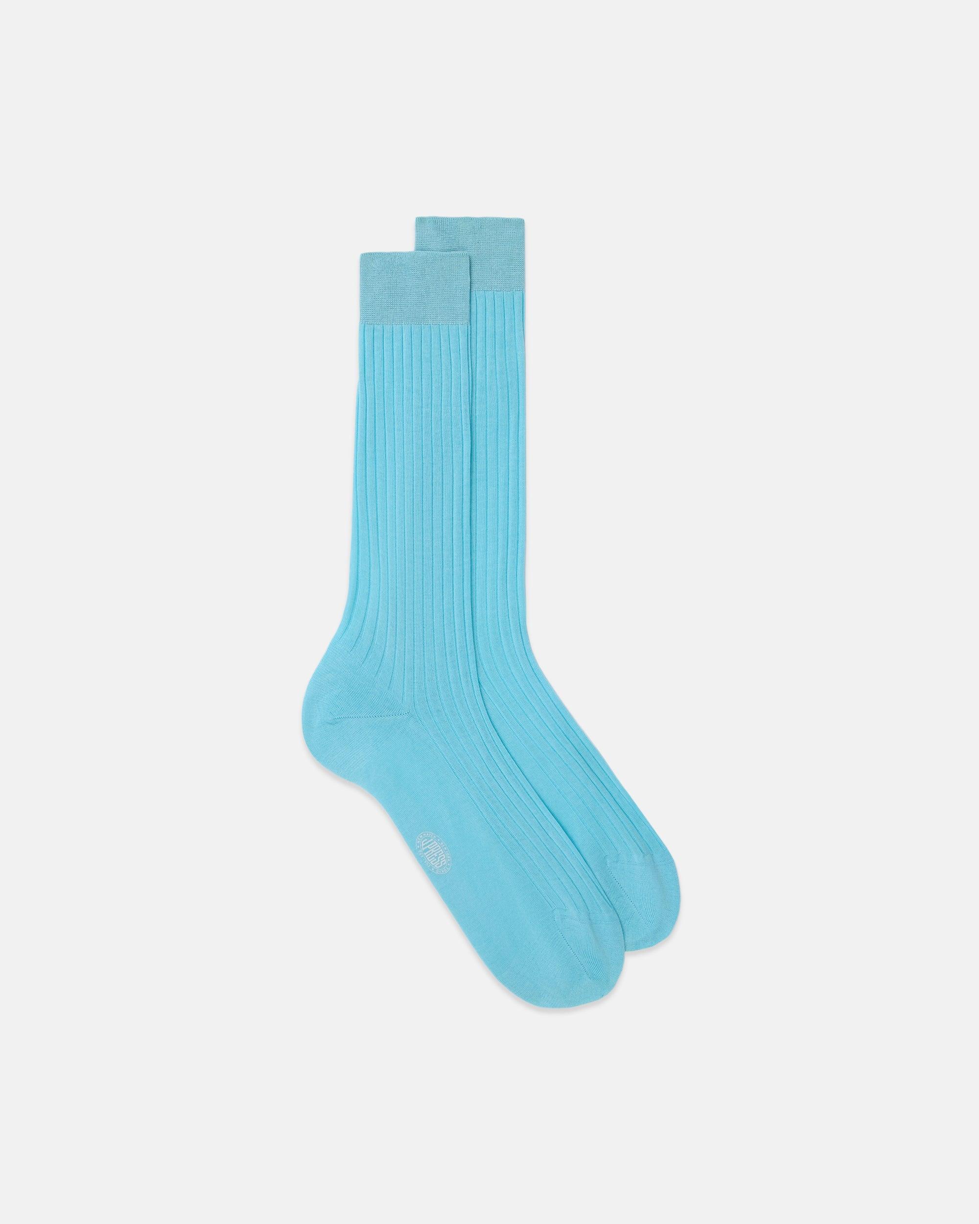 Bresciani Made-in-Italy Turquoise Cotton Mid-Calf Socks