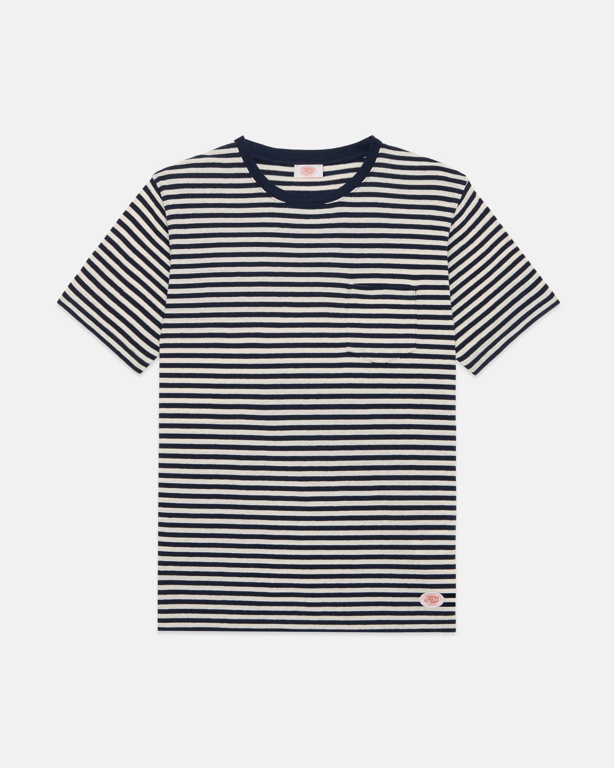 Navy & White Stripe Cotton-Linen T-Shirt