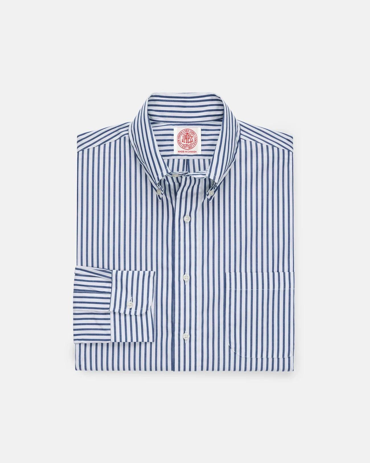 Made-in-Canada Navy Butcher Stripe Button Down Shirt