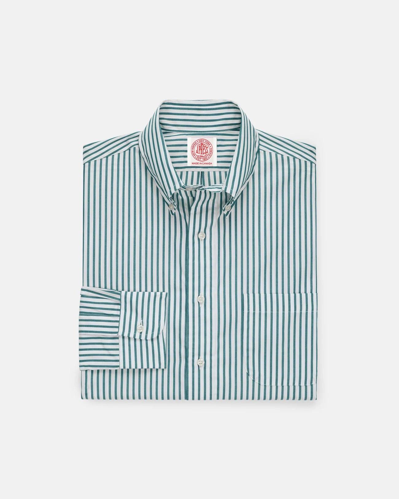 Made-in-Canada Hunter Green Butcher Stripe Button Down Shirt