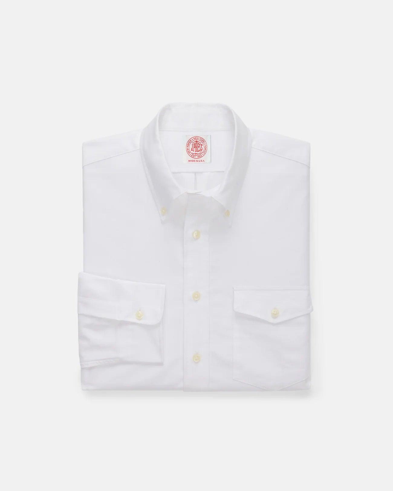 Made-in-USA Flap Pocket White Oxford Cloth Button Down Shirt - Regular Fit