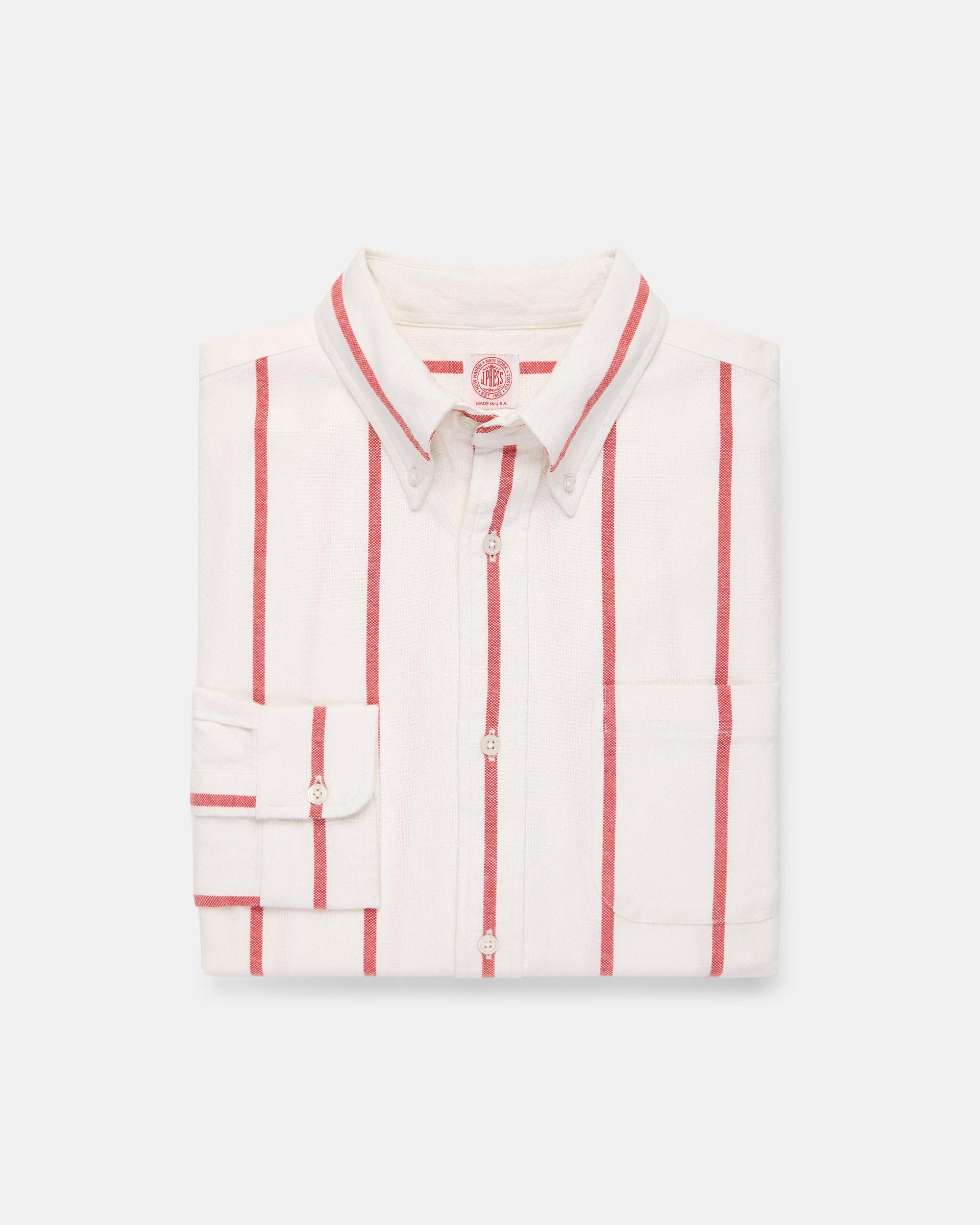 Red Woven Stripe Brushed Button Down Sport Shirt