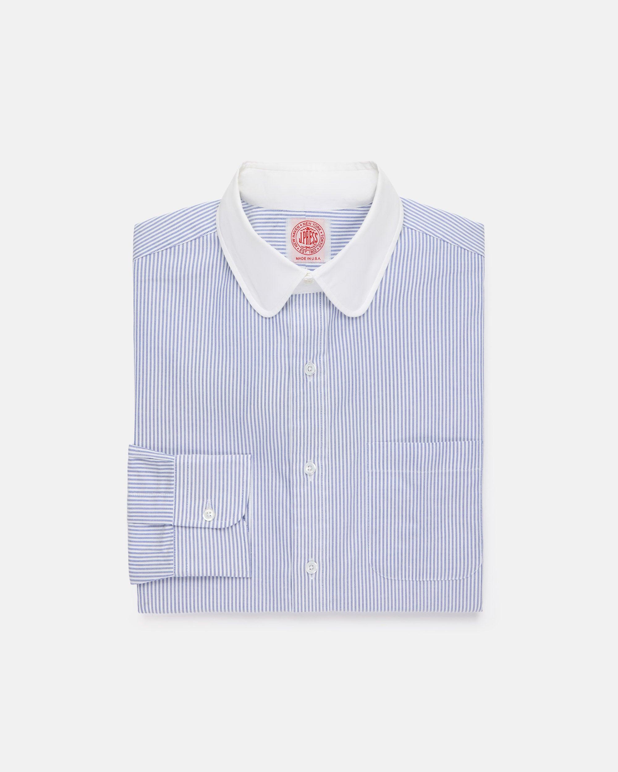 Made-in-USA Blue University Stripe Oxford Club Collar Dress Shirt - Classic Fit