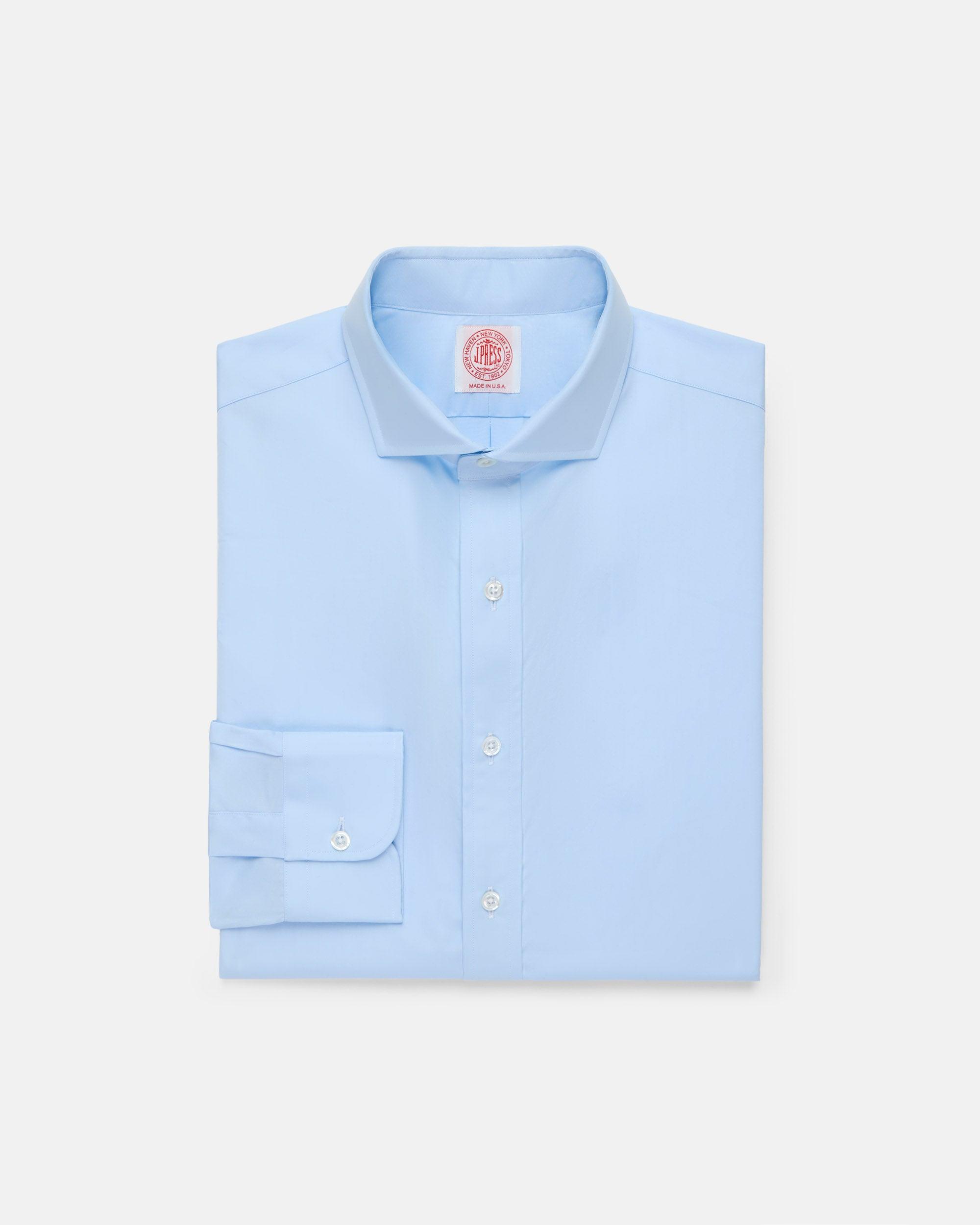 Made-in-USA Thomas Mason Blue Extreme Cutaway Collar Dress Shirt - Classic Fit